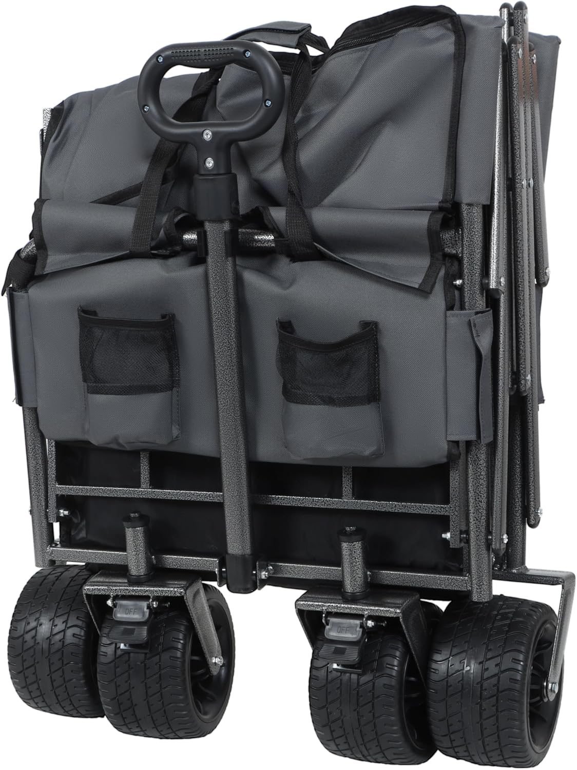 3-in-1 Folding Utility Wagon with Bench Seat, 500 lbs Capacity, 9"x4" All-Terrain Beach Tires, Perfect for Camping & Beach (Gray-Wheel)