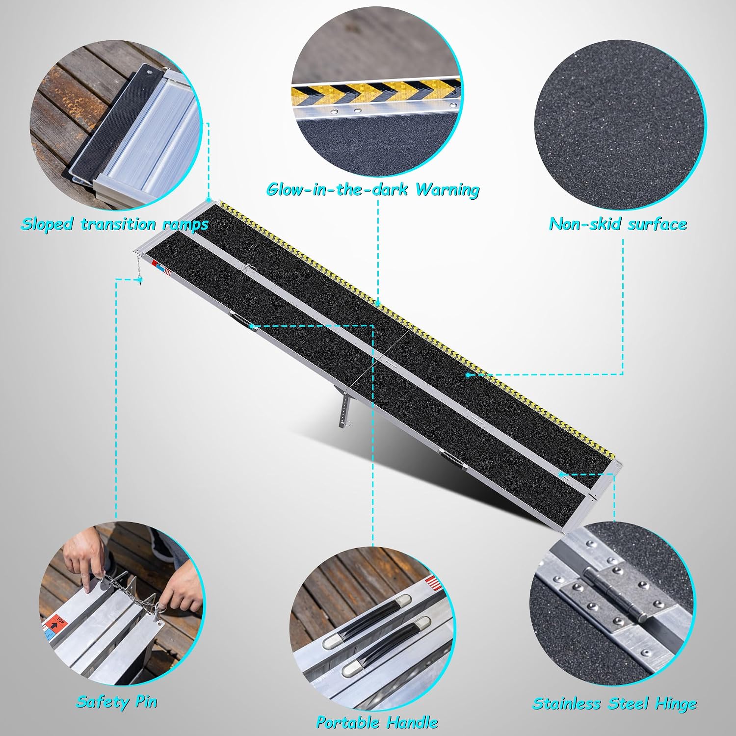 WHALEMOTOR Portable Wheelchair Ramp 10FT, Anti-Slip Aluminum Folding Portable Ramp, Wheelchair Ramps for Home, Weight Capacity Up to 800 LBS, Loading Dock Plates, Black