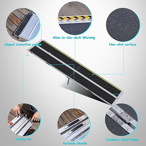 Vista 67 de Rampa portátil para silla de ruedas de 7 pies, rampa portátil plegable de aluminio antideslizante, rampas para sillas de ruedas para el hogar