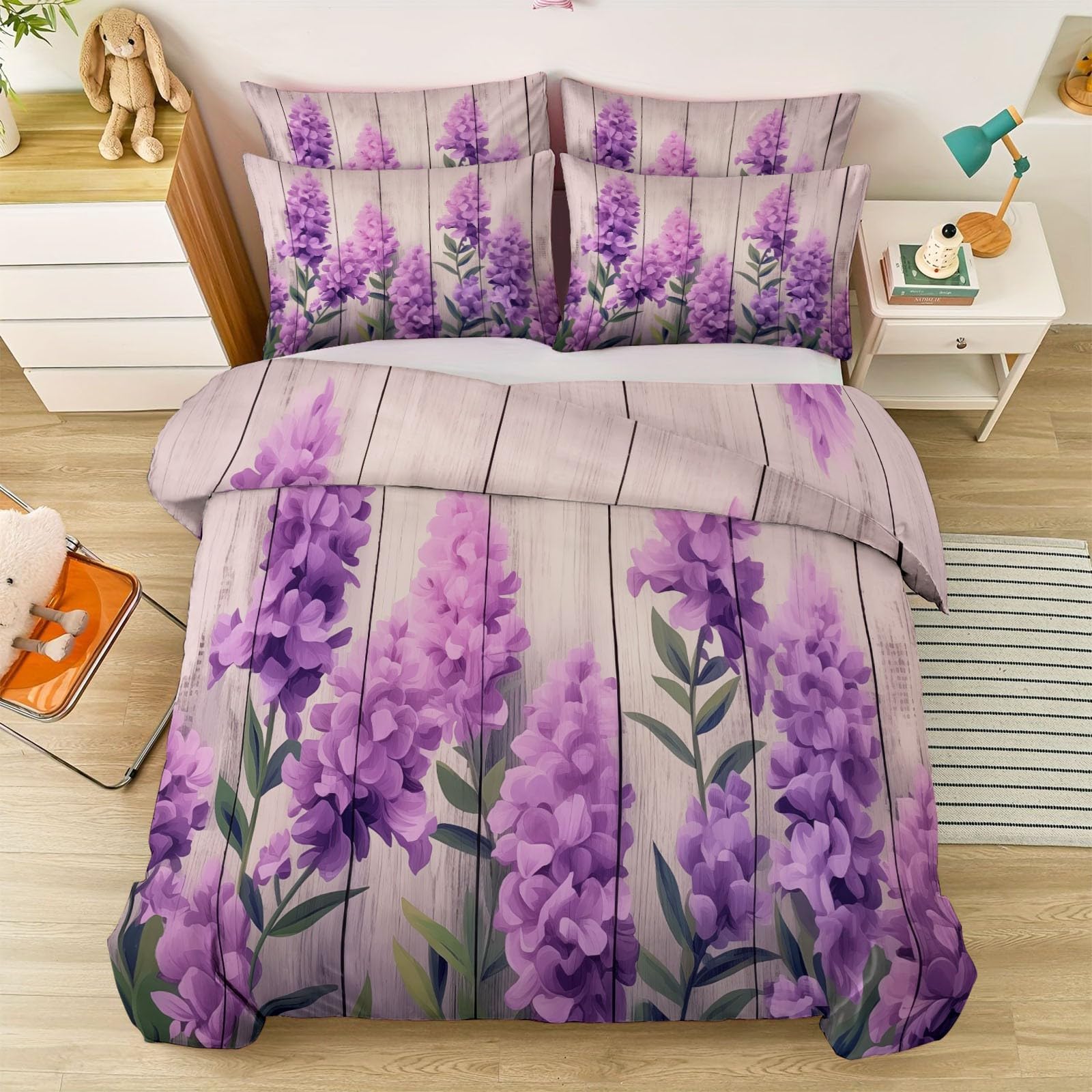 Generisch 3-częściowy komplet pościeli 155 x 220 cm, pościel Verträumt Retro Iris z 2 poszewkami na poduszkę 80 x 80 cm, z mikrofibry, z zamkiem błyskawicznym, nie wymaga prasowania i miękka