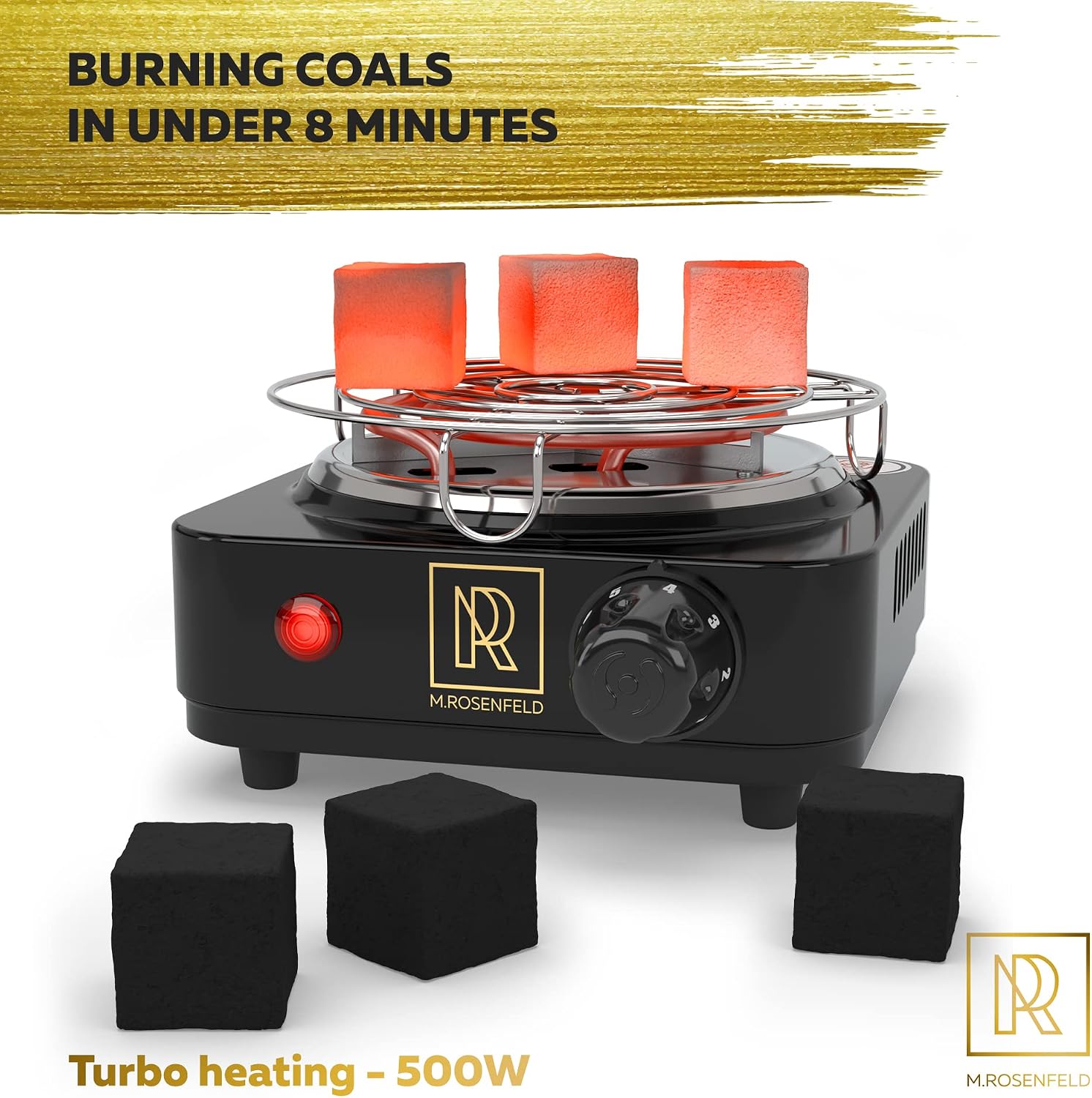 Coal Burner for Hookah Cubes 500W with grid – BLACK HEAT Hookah Charcoal Burner Electric for Shisha with grill & FREE Hookah Tongs Hookah Starter Strong Durable 304 Steel Coil Hookah Coals Burner Small