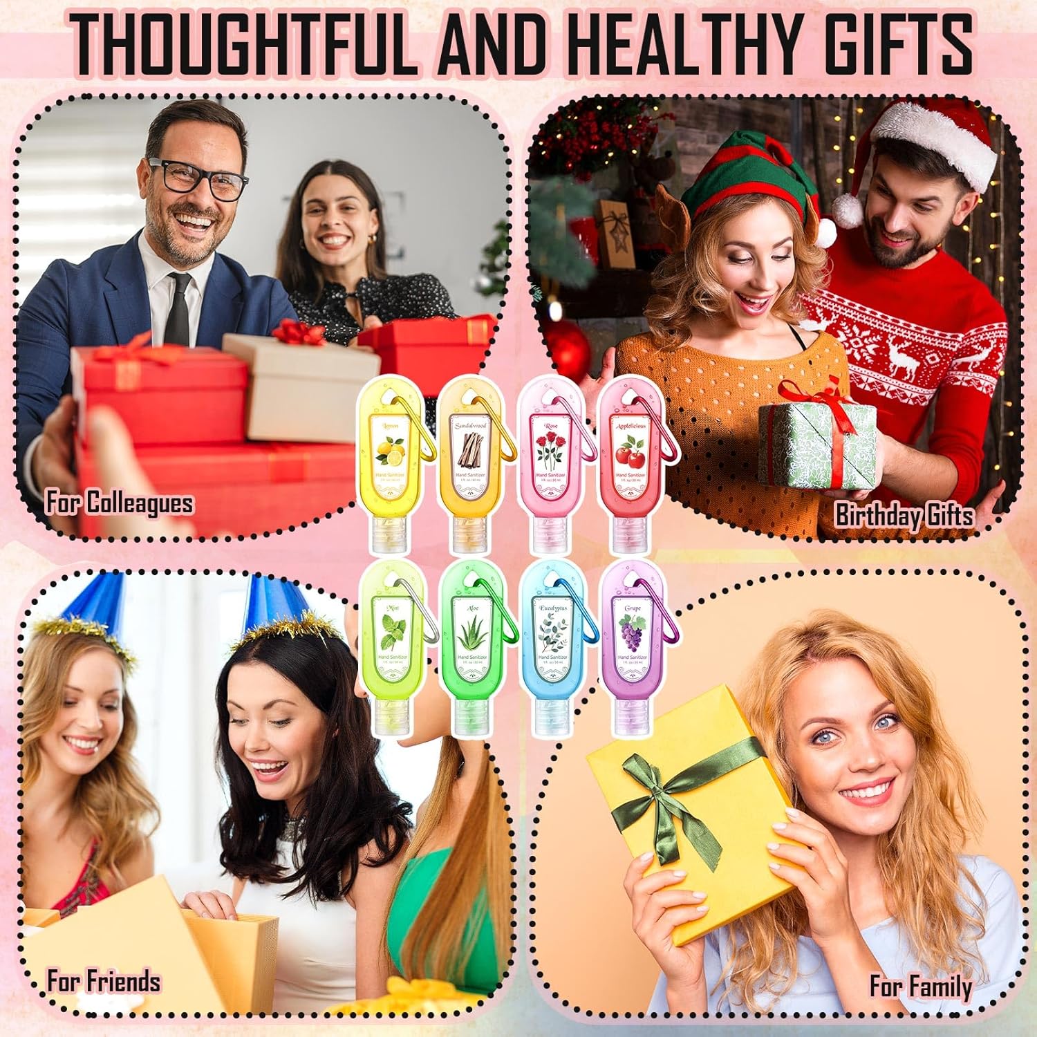 48 Pack Mini Hand Sanitizers Keychain Bulk 1oz Travel Size Hand Sanitizers Gel Gift Bulk Portable Fruit Flower Scented Party Supplies for Nurse Guest Coworker Family Staff Gifts - Image 3