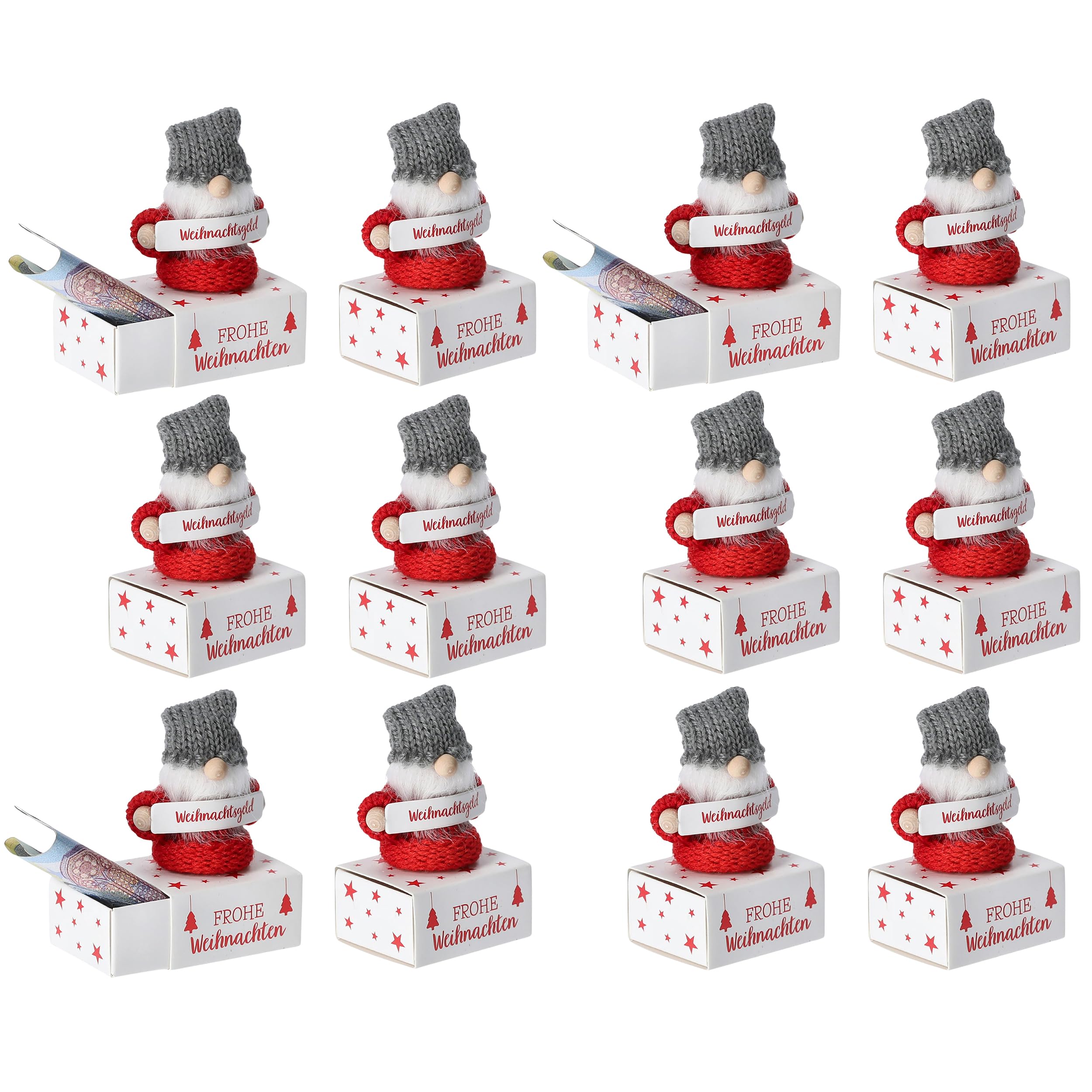 12 x Kleine Wichtel mit Box für ihre Geldgeschenke für Weihnachten