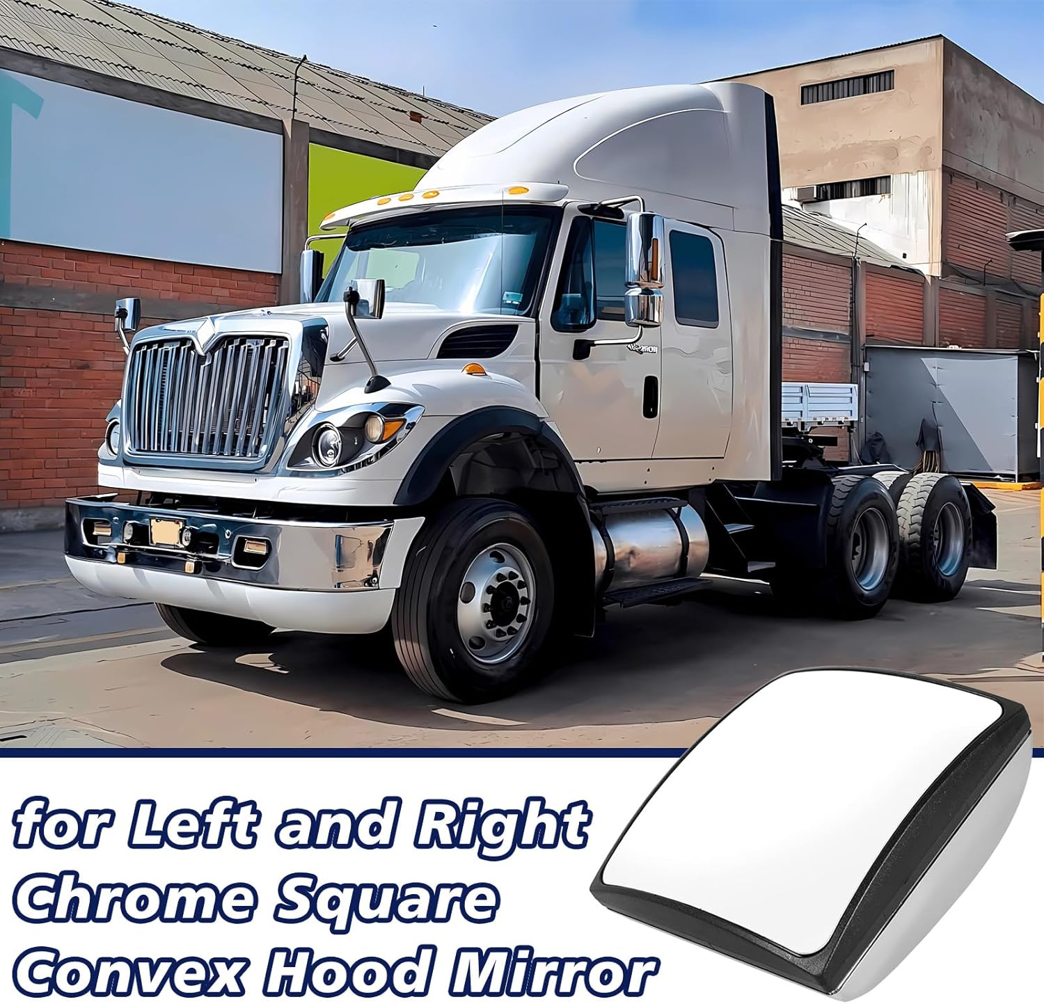 High Soar Chrome Square Convex Hood Mirror Head for International Durastar Transtar Prostar Workstar Harvester Truck Tractor 2008-2017