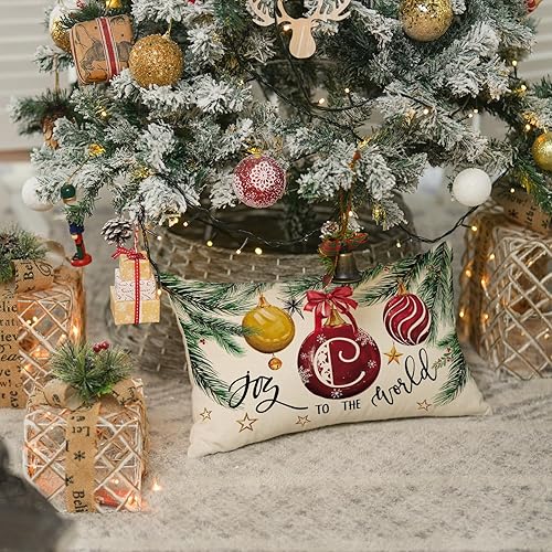 Miniatura 2 de AVOIN colorlife Funda de almohada con monograma de Navidad, letra C, 12 x 20 pulgadas, diseño de letras de apellido Joy to The World, decoración con