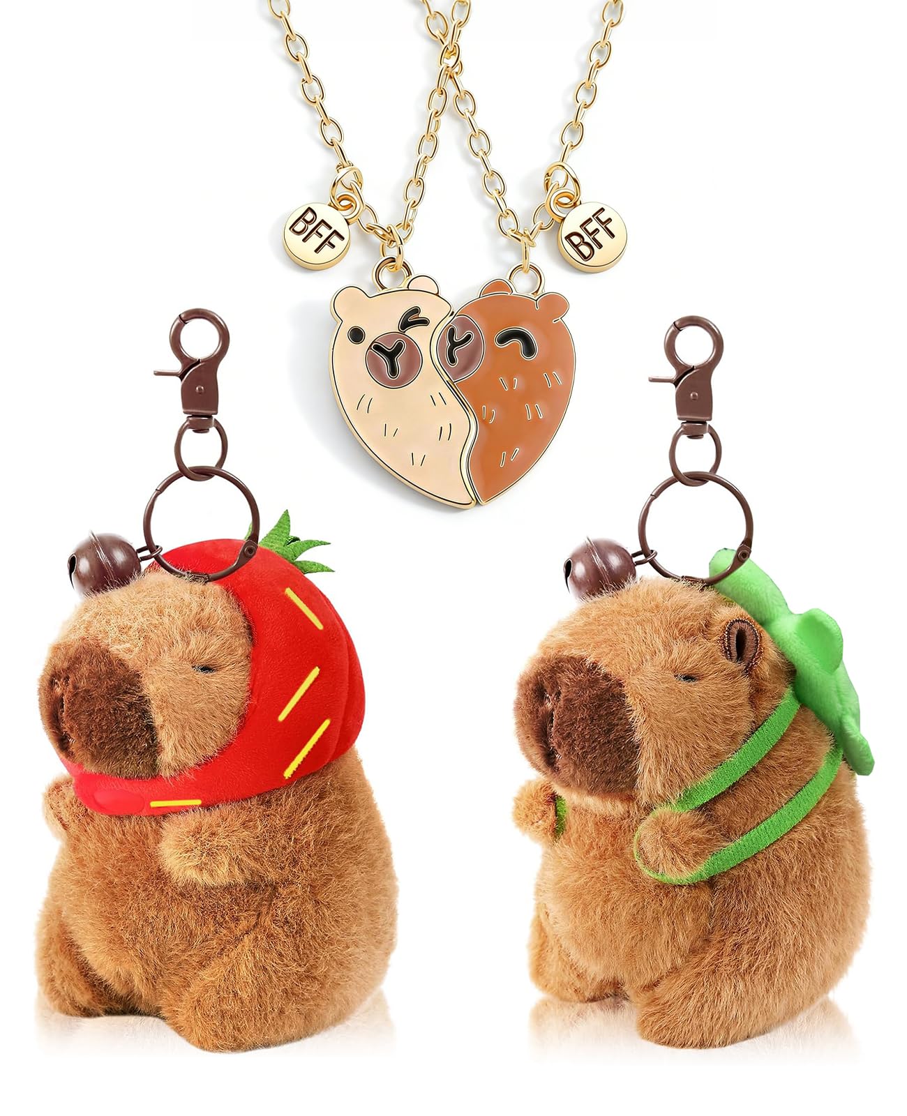Rudfovn 2 Pcs Capybara Plush Keyring, Cute Cabybara Keychain with Capibara Necklace for Bags Keys & Accessories Girls & Animal Lovers