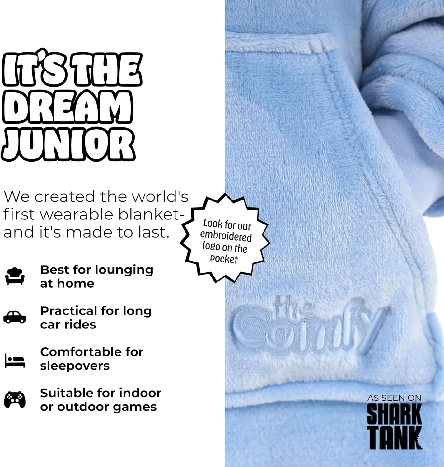 THE COMFY Dream Jr for Kids | Lightweight Microfiber Fleece Wearable Blanket with Hood & Pocket | Seen on Shark Tank - Image 2