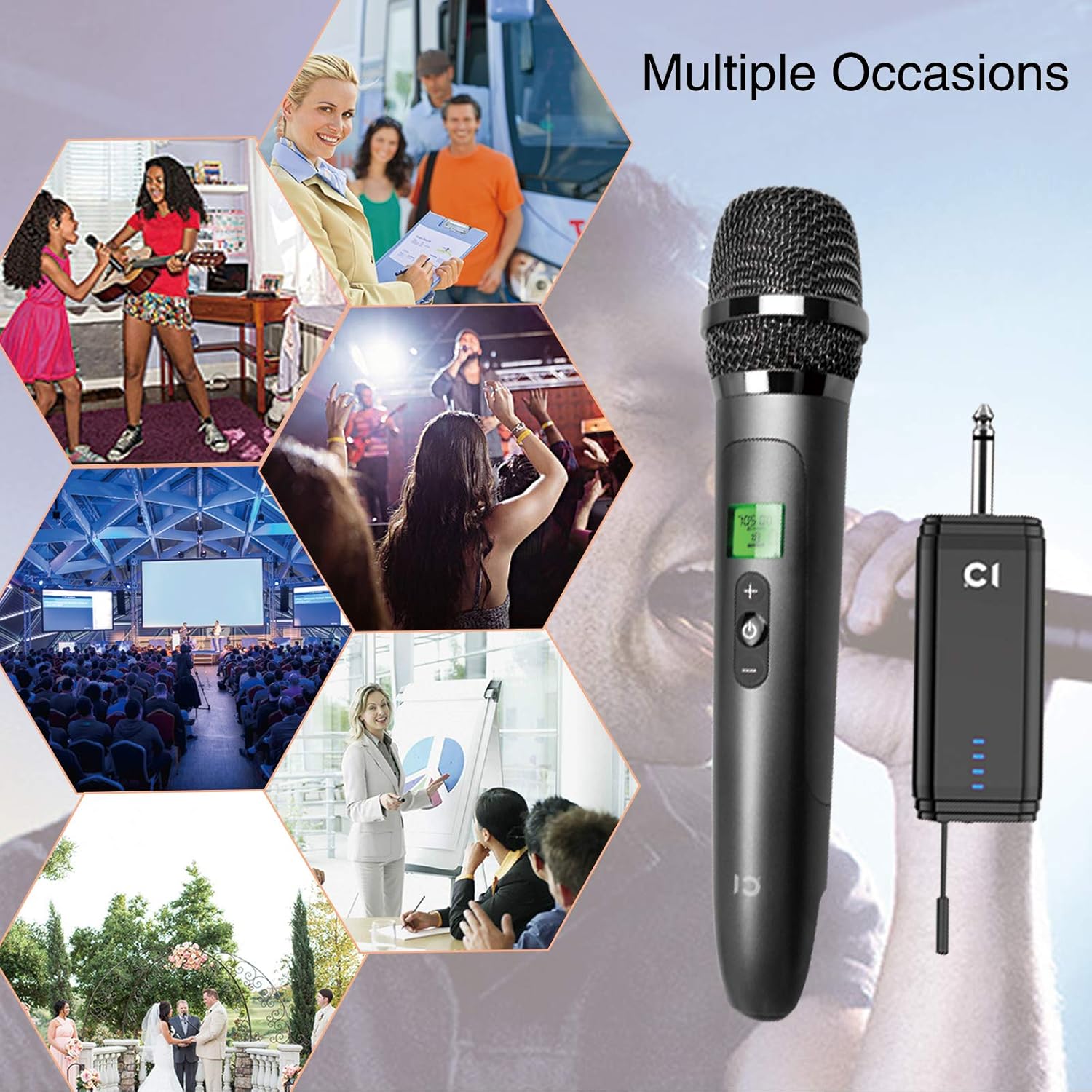 Hot Deals Wireless Microphone System Portable Dynamic Handheld Mic UHF Moving-Coil Vocal Microphone with Rechargeable Receiver for Karaoke, Singing, Party, Wedding, Meeting, Church, DJ, Speech, Class, Outdoors