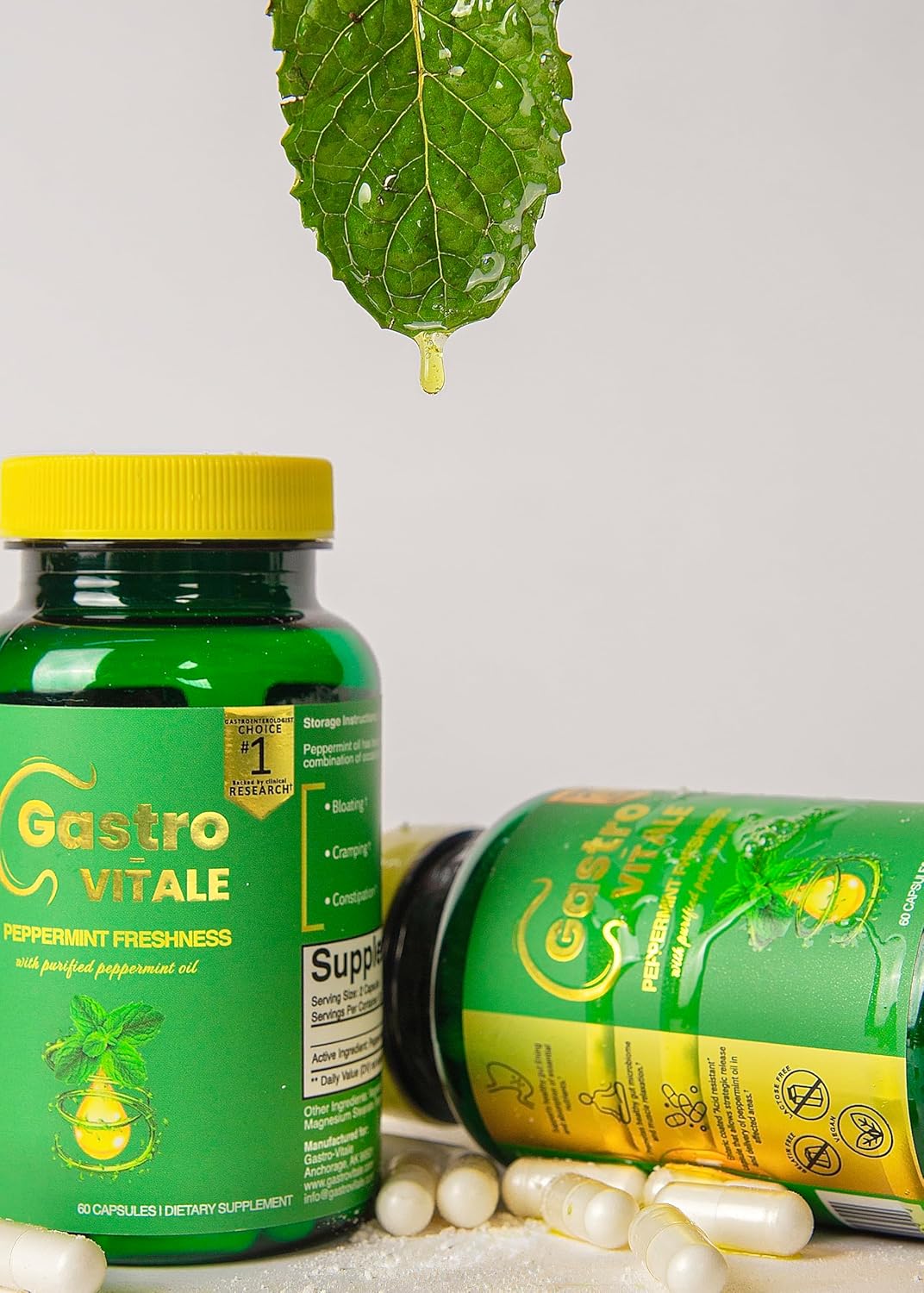 Peppermint Oil for Bloating, Gas, GLP-1 Digestive Support - Gut Health & Abdominal Comfort - Vegan Enteric-Coated Capsules - 60 Count - Gelatin-Free, Halal, Alpha-Gal Safe