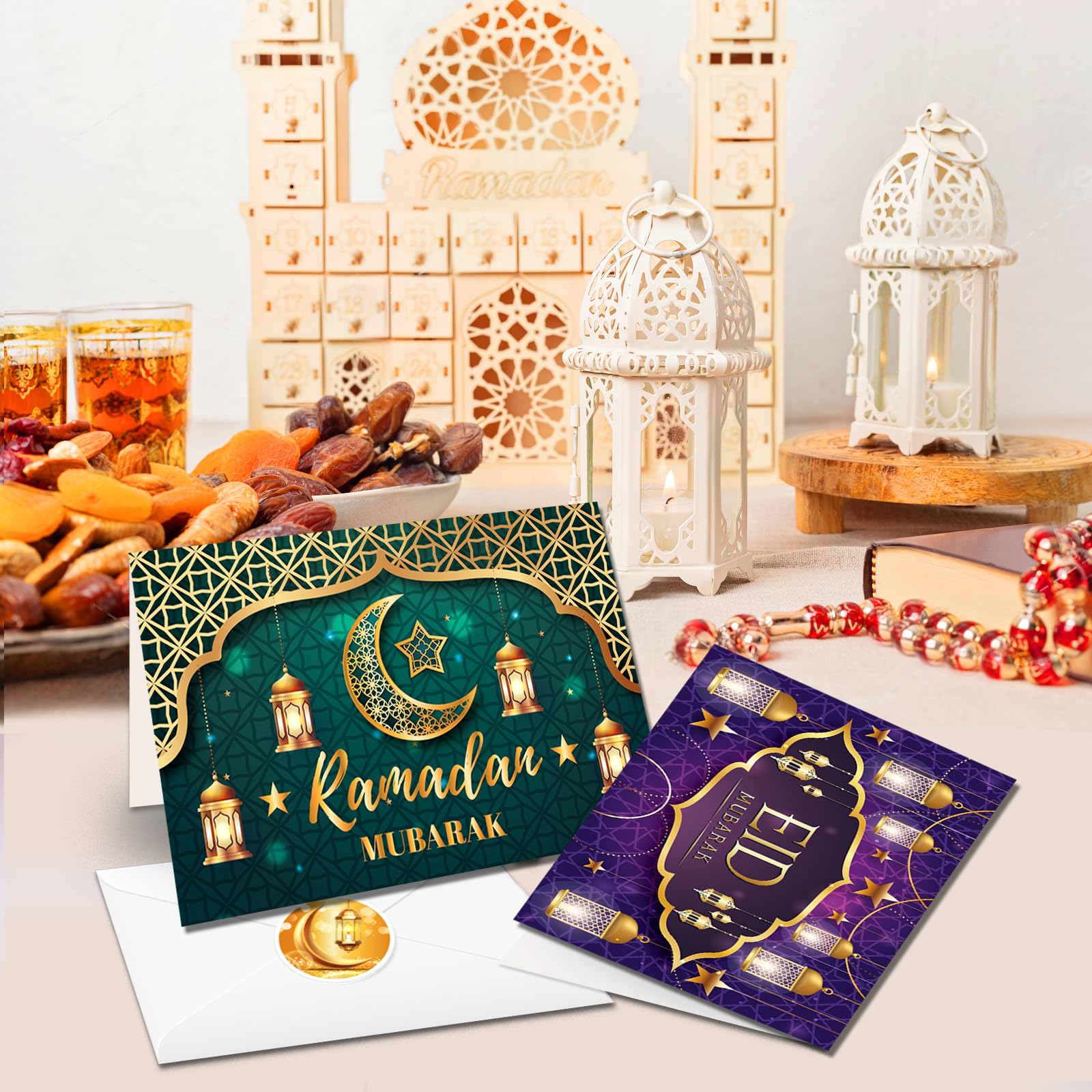 HOWAF Eid Mubarak Grußkarten – 24 Stück Mit Umschlägen, 12 Designs, 15x10 Cm (gefaltet)