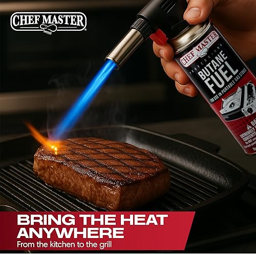 Miniatura 8 de Chef Master Encendedor de butano, antorcha de cocina recargable, antorcha de cocina, llama ajustable para crema brulee, postres, barbacoa,