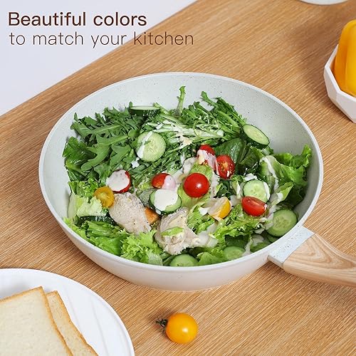 Miniatura 6 de Juego de utensilios de cocina de cerámica 15PCS ollas y sartenes antiadherentes (blanco15)