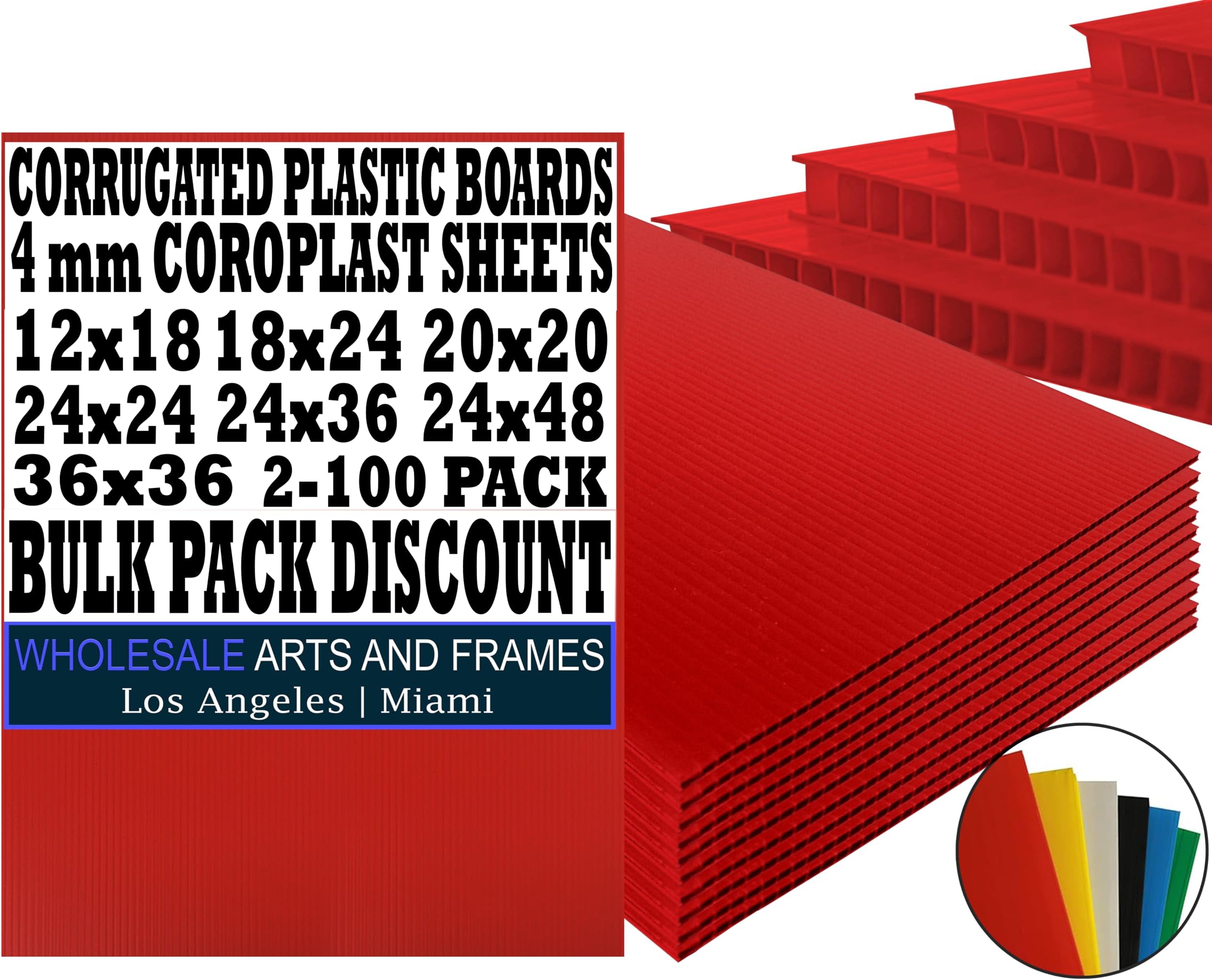 24x36 4mm Corrugated Plastic Sheets 5 Pack Red Waterproof Lightweight, Blank Boards Double Sided for Lawn Signs, Garage Sales and Real Estate. Various Sizes, Colors by WholesaleArtsFrames-com