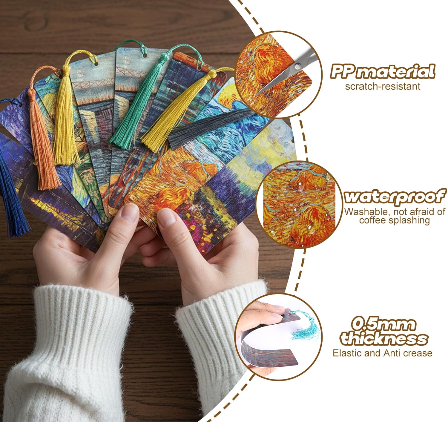 Bookmarks with Tassel, 7 Pieces Oil Painting Theme Cute Bookmark Book Marks Page Clip Bookmark for Book Lovers Writers Readers Men Women School Home Office Reading Supplies, Christmas & Teacher Gifts - Image 3