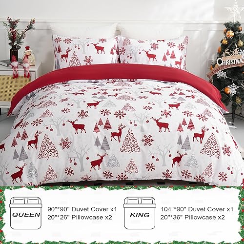 Miniatura 5 de Juego de funda de edredón de Navidad, diseño de copos de nieve de reno, juego de ropa de cama de microfibra suave con 2 fundas de almohada para