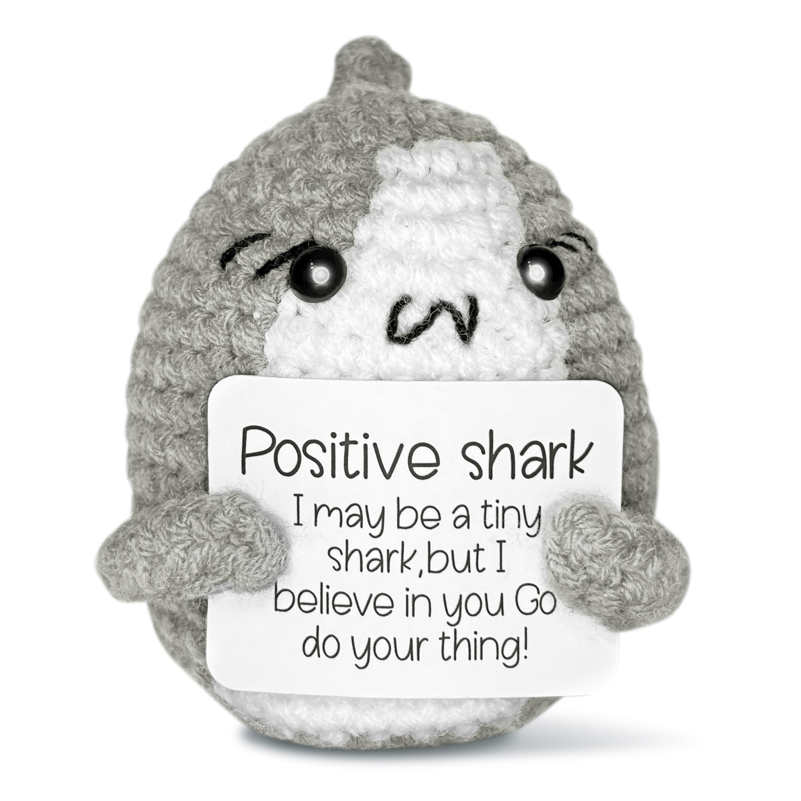 SACHPER Pickle Buddies Positive Grey Shark - Positive Crochet Animals. Emotional Support Plush Crochet Plushies Emotional ...