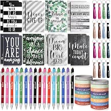 PerKoop 64 Pcs Inspirational Gifts Bulk 16 Motivational Notebooks Journal 16 Ballpoint Pens 16 Wristbands 16 Keychains for Office Women Men Employee Party FavorGreenery