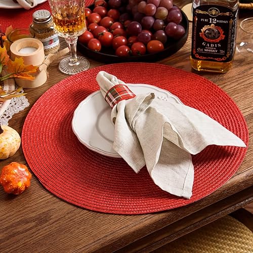 Miniatura 5 de AHHFSMEI Manteles individuales redondos trenzados de 15 pulgadas, manteles individuales redondos para mesas de comedor, tejidos naturales,