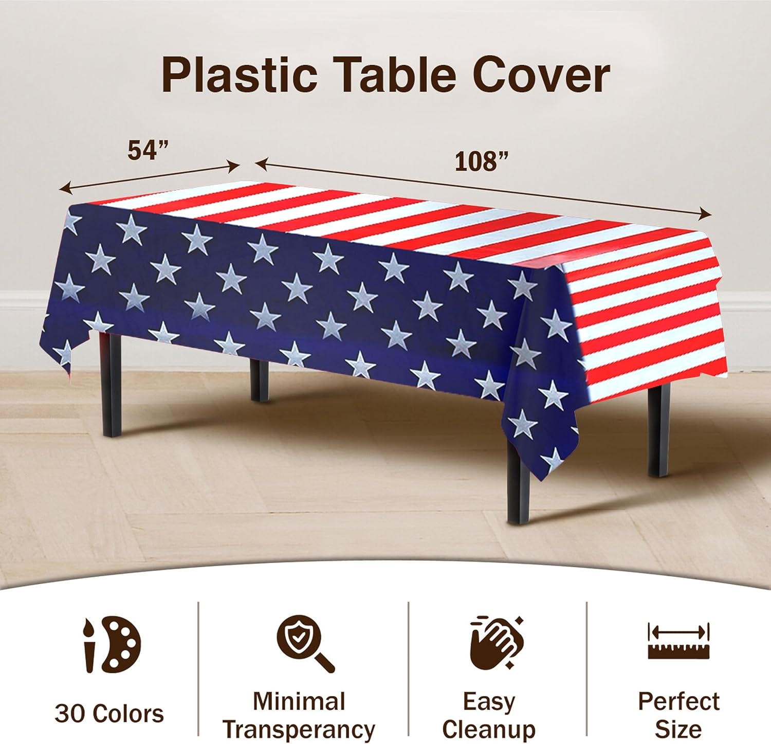 Party Solids Patriotic Rectangular Plastic Tablecloth - 54x108 Inch, Pack Of 24
