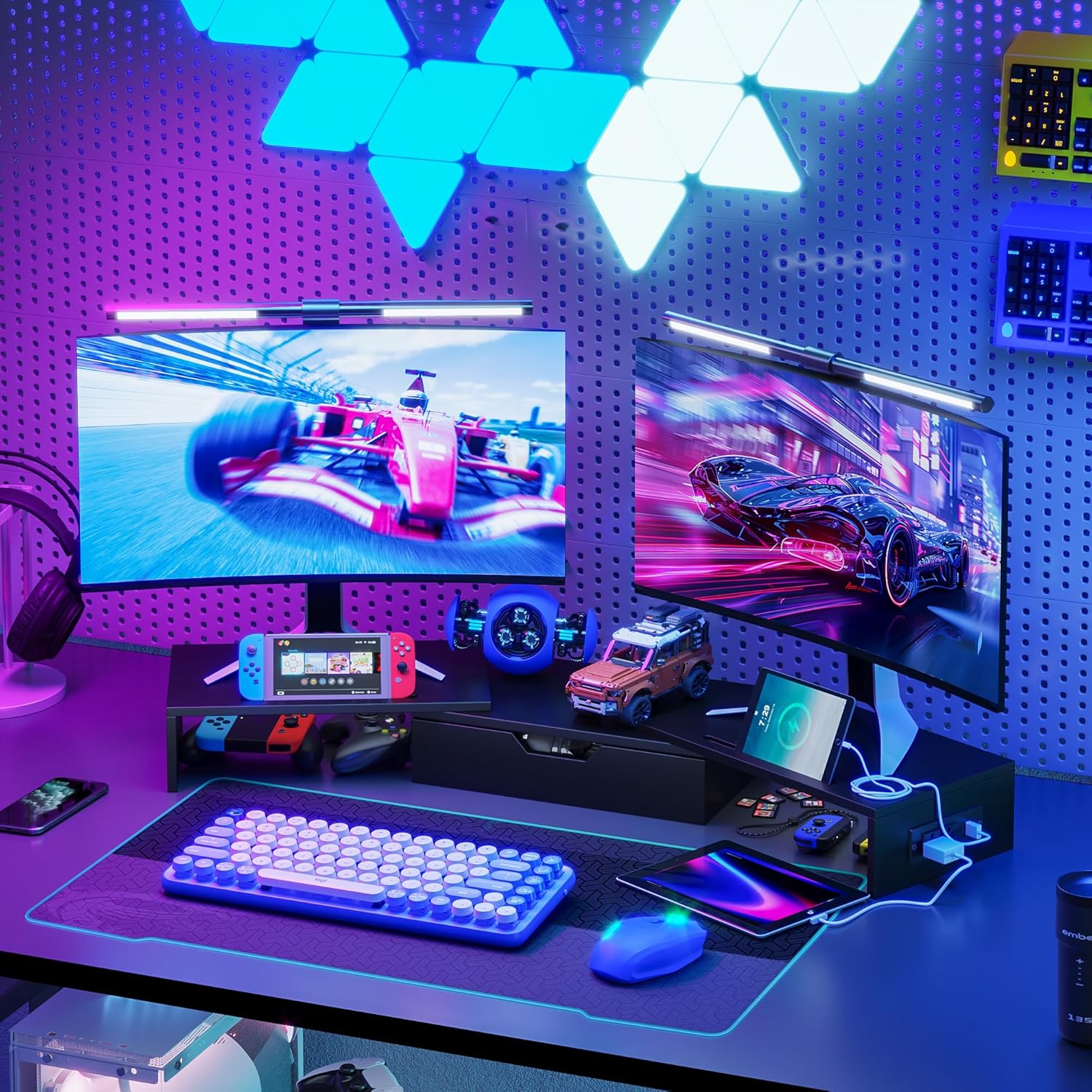 Elephance Dual Monitor Stand with USB Ports,Wood Computer Monitor Stand with Drawer,Adjustable Monitor Stand Riser,Desk Organizer for PC,Computer,Laptop,Black