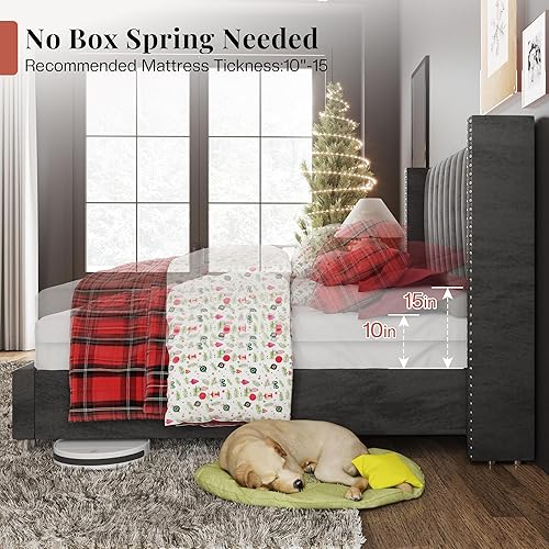 Miniatura 7 de Jocisland Base de cama tapizada capitoné tamaño Queen color gris oscuro