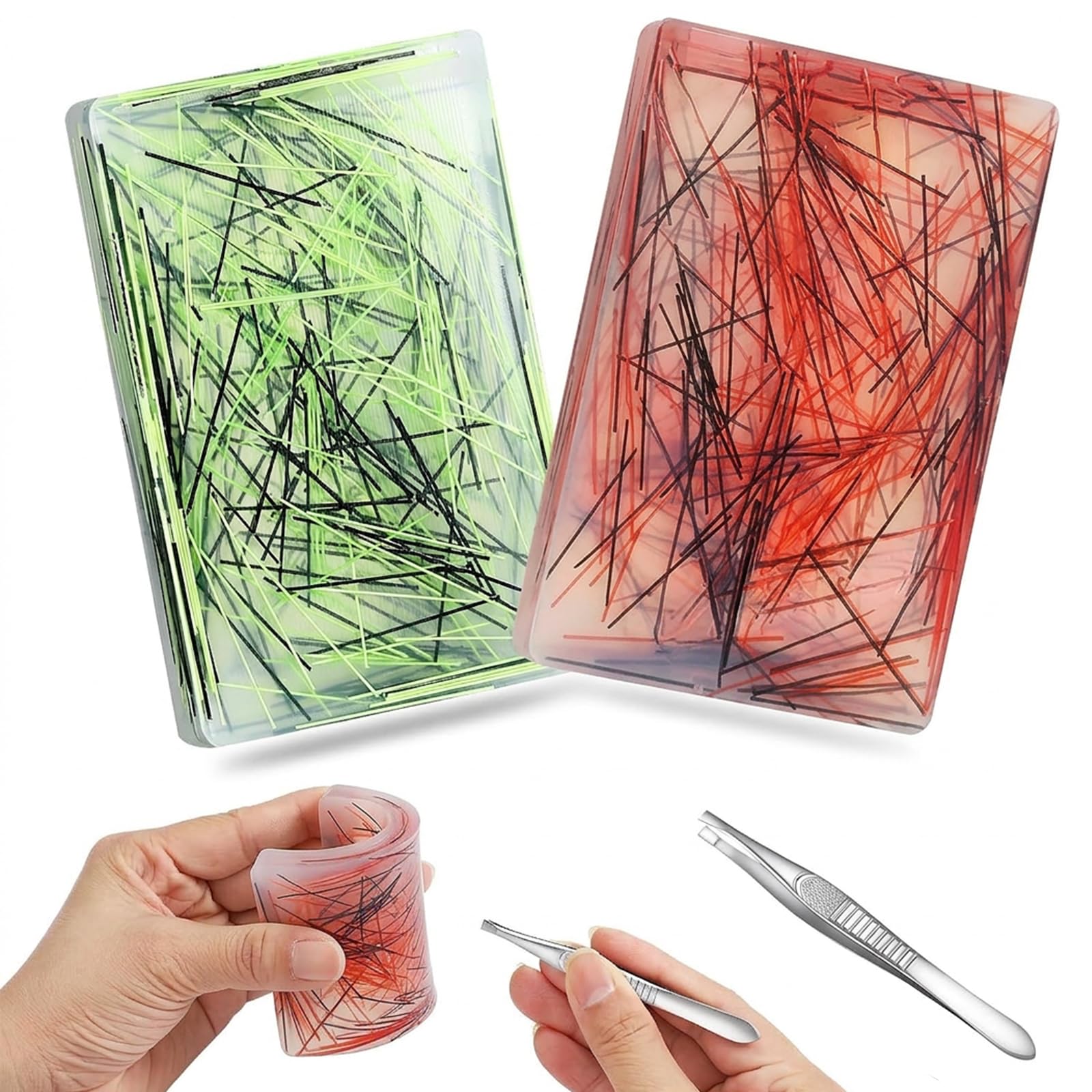 2 Pack Picky Pad for Adults, Reusable Silicone Picking Pad with 2 Tweezers, Skin Picking Fidget Toy for Stress Relief, Quiet Sensory Tool for Office, Nail Biting (Black)