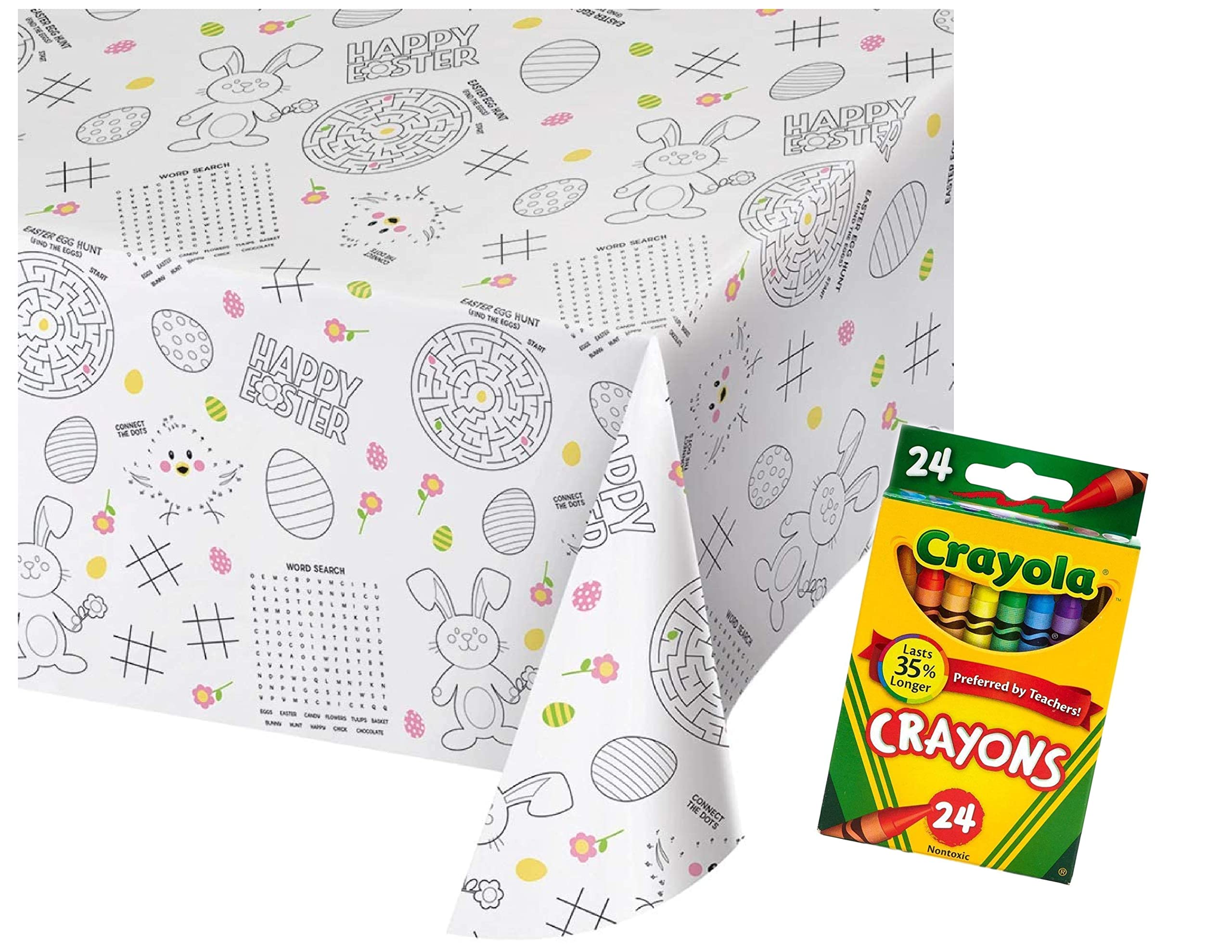 Custom Bundle Childrens Easter Fun Party Supply Activity - Includes Color-On Paper Table Sheet and Crayons