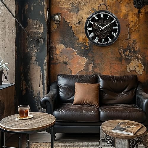 Miniatura 6 de Reloj de engranajes de 15 pulgadas con engranajes móviles reales, reloj steampunk, reloj de pared industrial, reloj de pared con números romanos,