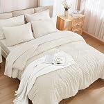 Andency Lit dans un sac queen Beige- 7 Pièces Queen Comforter Set Ensemble de confort de lit, Tufted Lightweight Fluffy Bed Set avec consolateur, Draps, Oreillers & Shams pour toute la saison