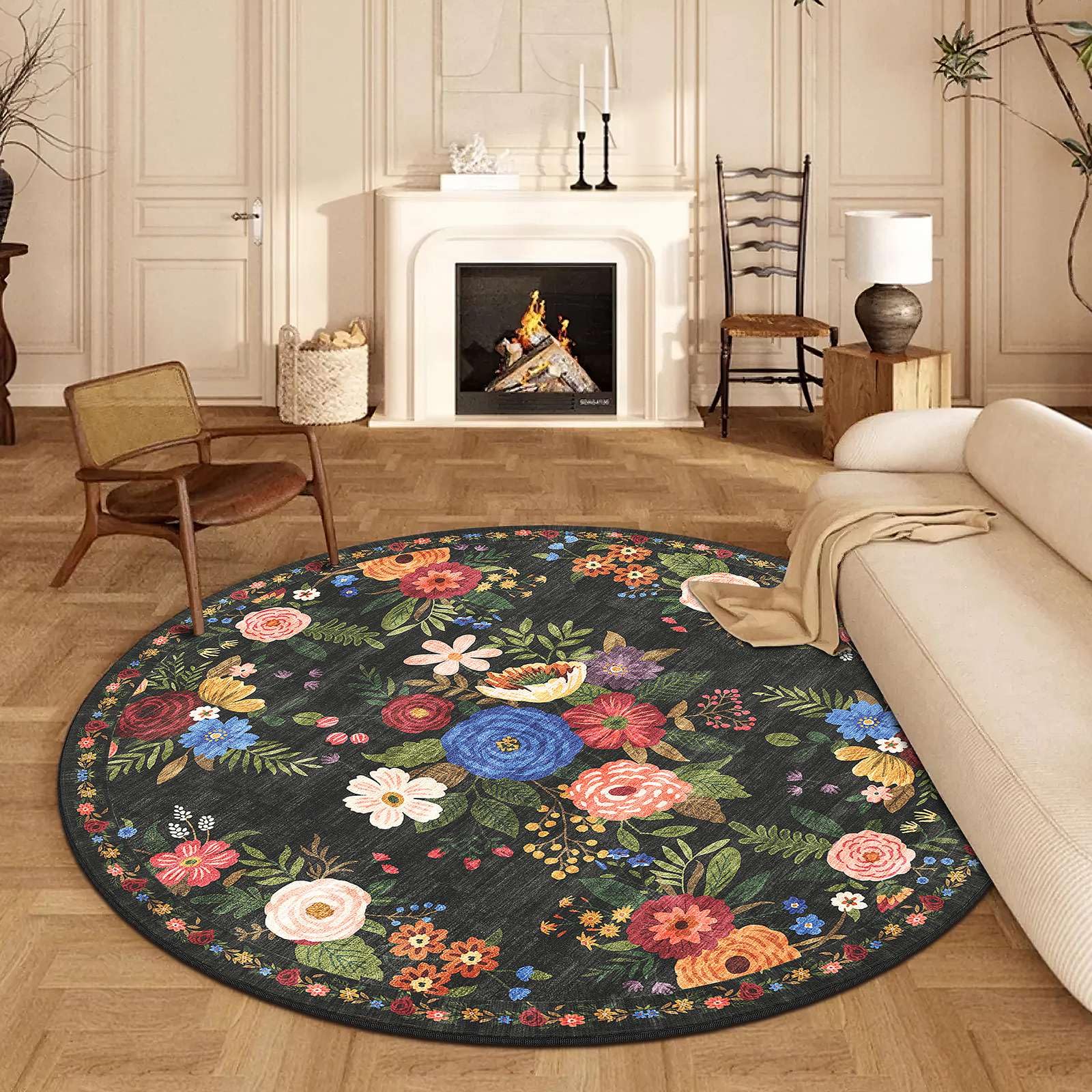 Rond jute vloerkleed naturel/Groen met rand – Vloerkleden