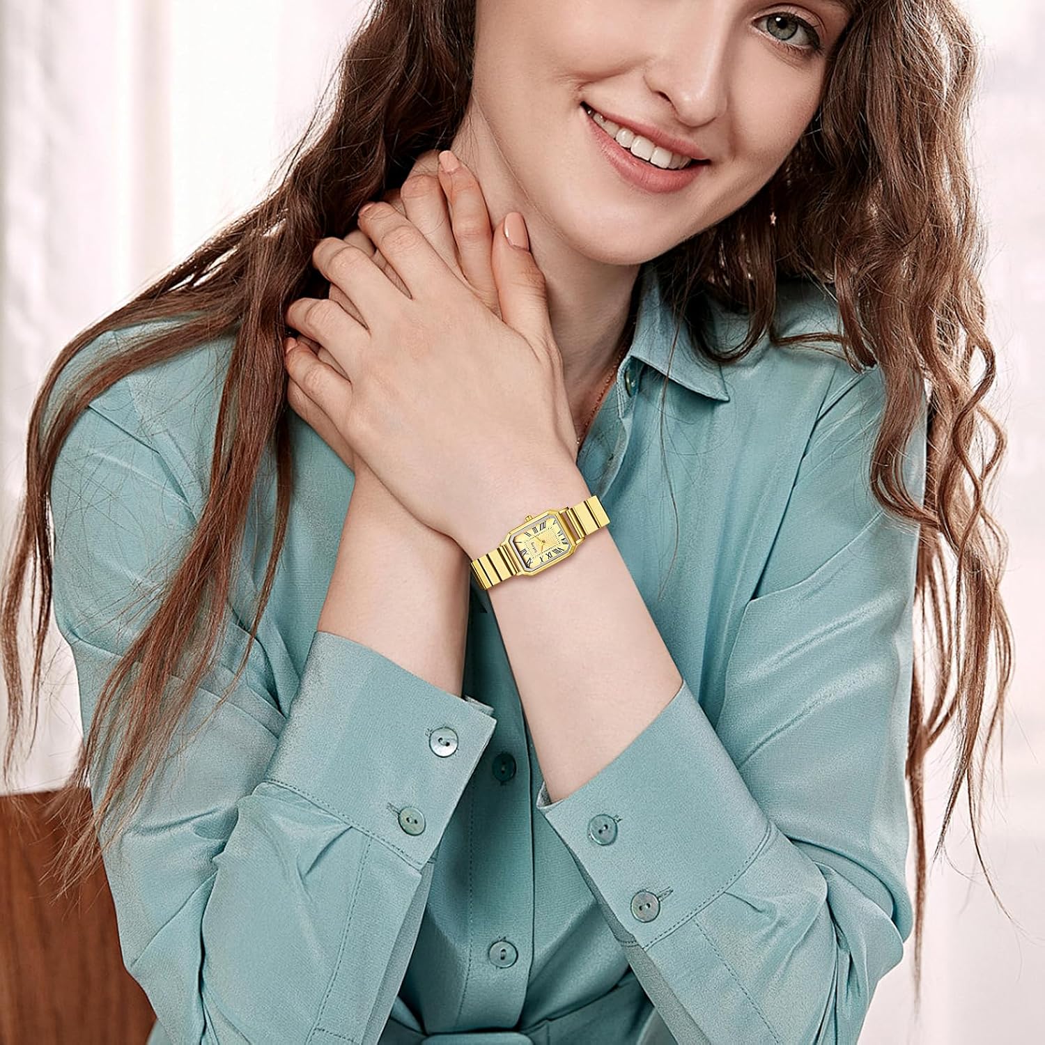 Avaner Women's Square Wrist Watches: Ladies Gold Silver Analog Quartz Stainless Steel Strap Classic Watch - Image 4