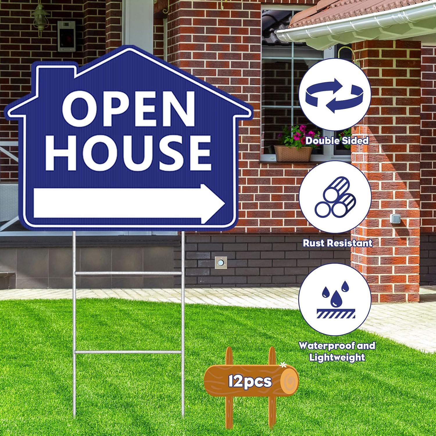 Beeveer 63 Pcs Open House Signs with Stakes for Estate Large Double Sided Estate Sale Yard Signs with 24 Metallic Balloons Markers Ribbons Directional Arrows Agent Supplies(24 x 18 Inch,Blue)