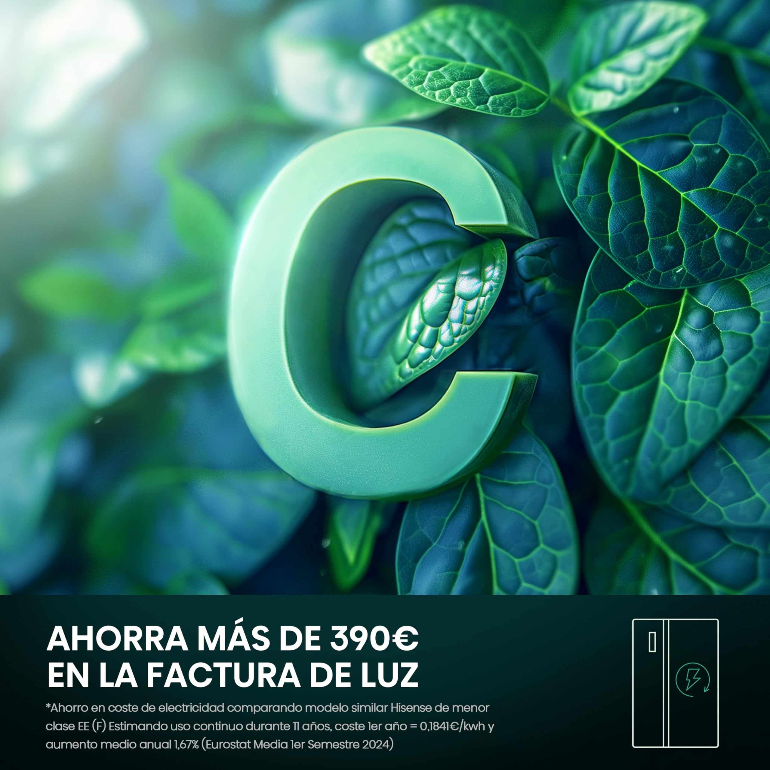 Hisense RS677N4ACC - Frigorífico Americano Dos Puertas, Eficiente Clase C, Capacidad 519 L, ALTO 178,6cm x ANCHO 91cm, Multi-Air Flow, Congelamiento Rápido, Cajón Frutas y Verduras, Color Inox