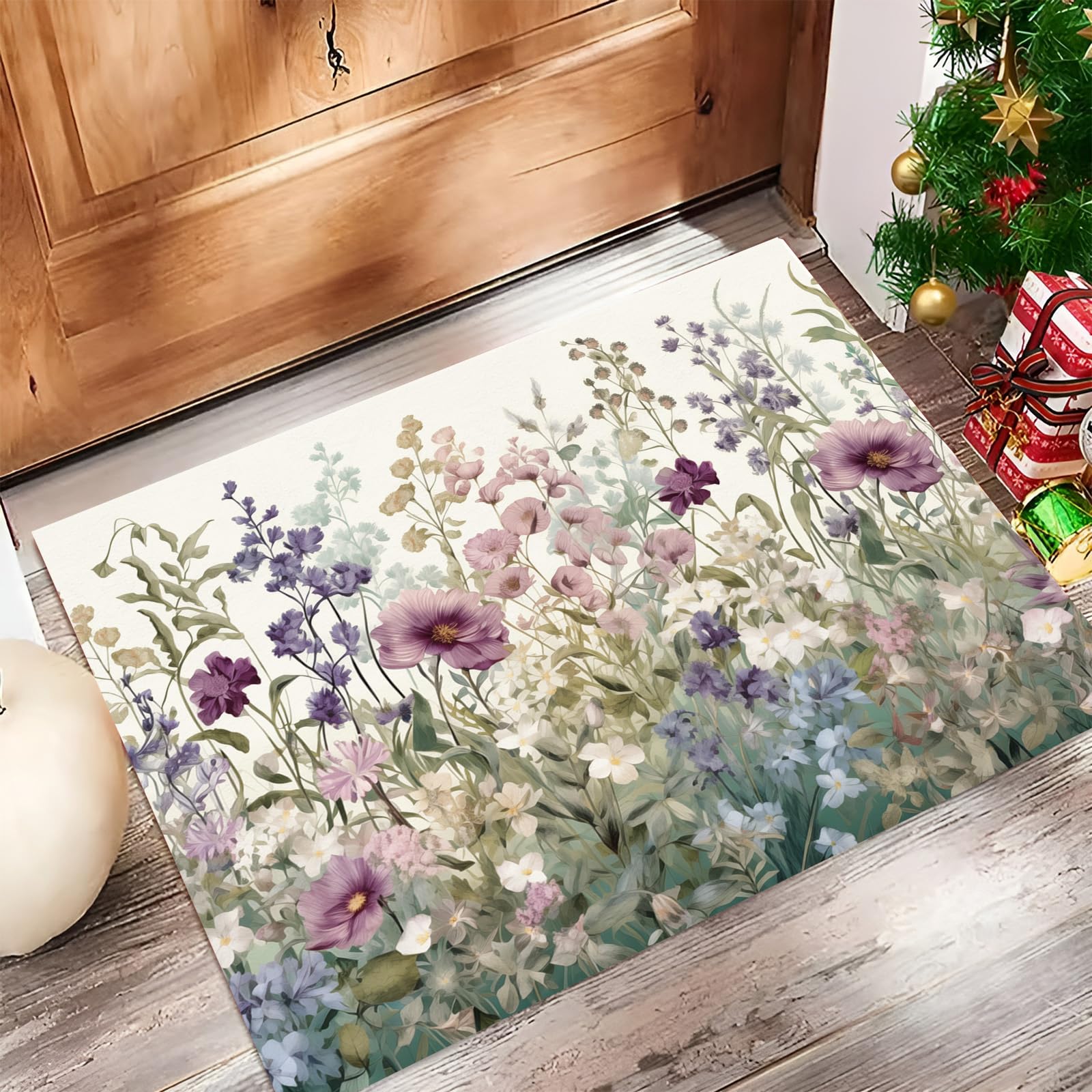 Paillasson intérieur ou extérieur vintage fleurs pour sublimer votre entrée beige