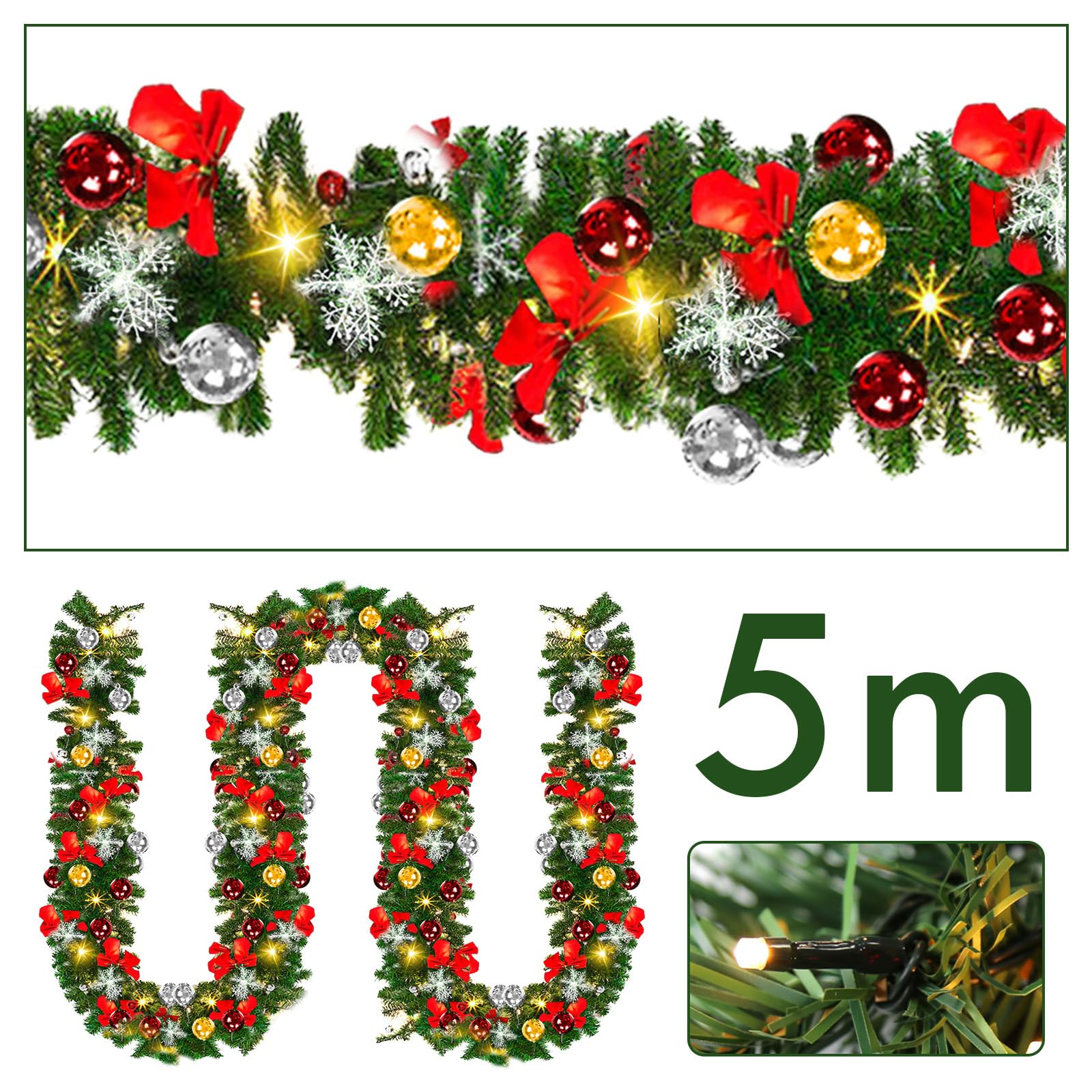 Guirnalda de luces LED de Navidad de 5 m, 320 puntas, 100 ledes, color