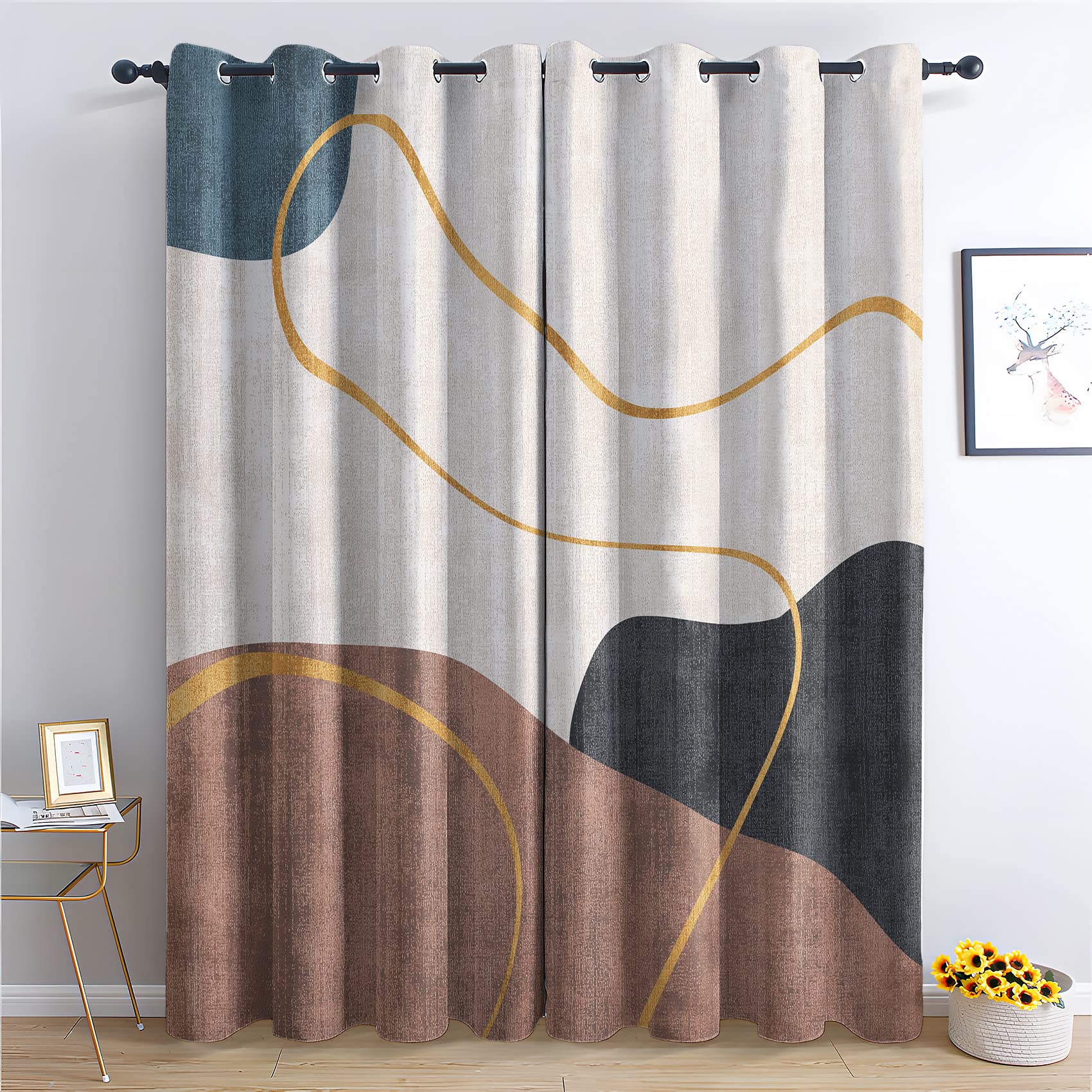 Rideau occultant abstrait lot de 2 thermiques 140x240 cm