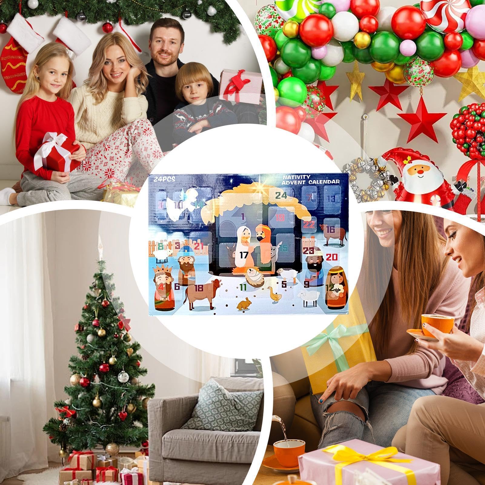 Weihnachtskrippe,Adventskalender 2024 Adventskalender für Kinder aus | Kreative Feiertags-Adventskalender-Sammelfiguren für Wohnzimmer und Schlafzimmer Wei