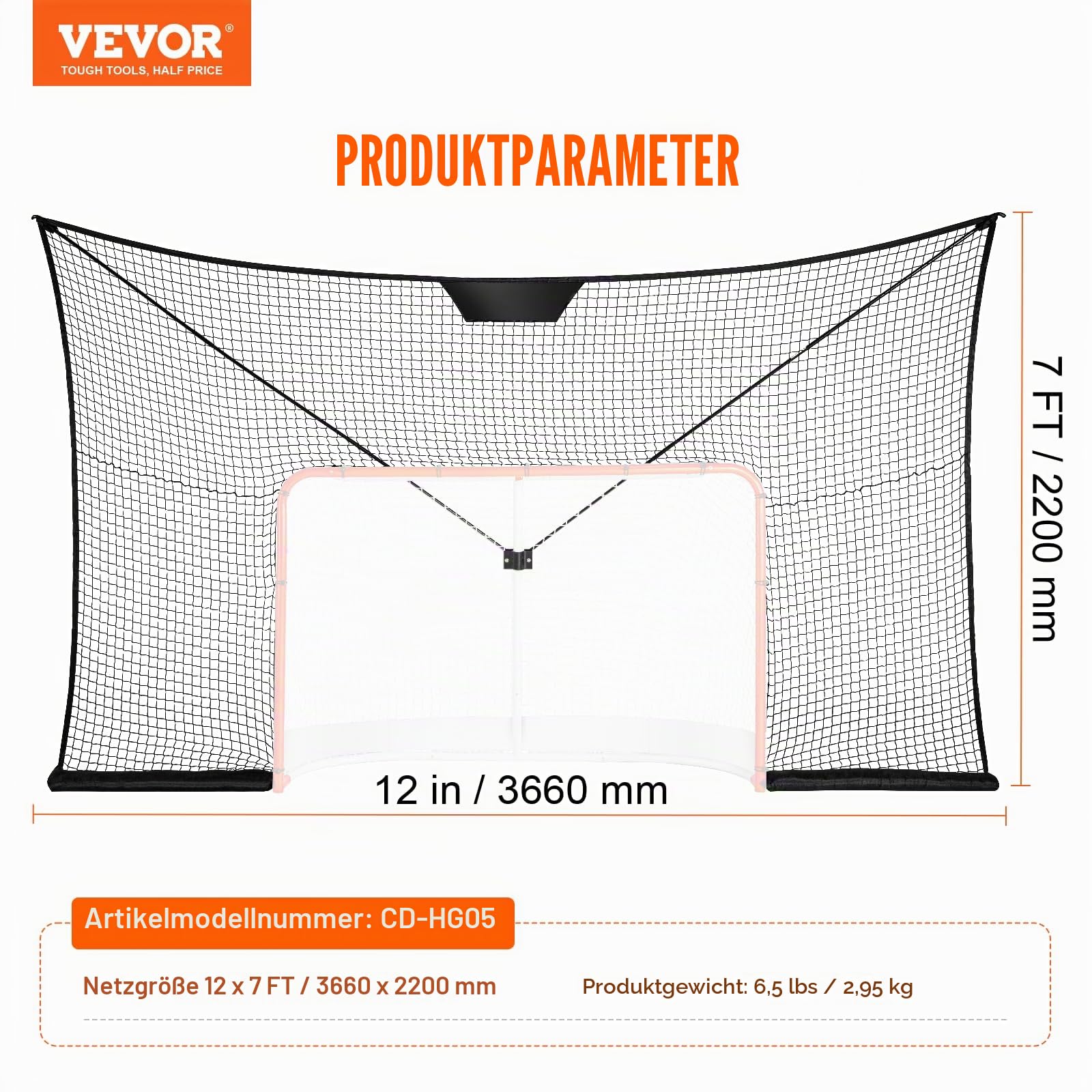 VEVOR Hockeytornetz Streethockeynetz, Straßenhockey Hockeynetz, 366 x 220 cm Zielnetz, Hockey-Training, tragbares Indoor-Outdoor-Hockeytor Netz, schwarz/rot/weiß, (Torrahmen Nicht inbegriffen)