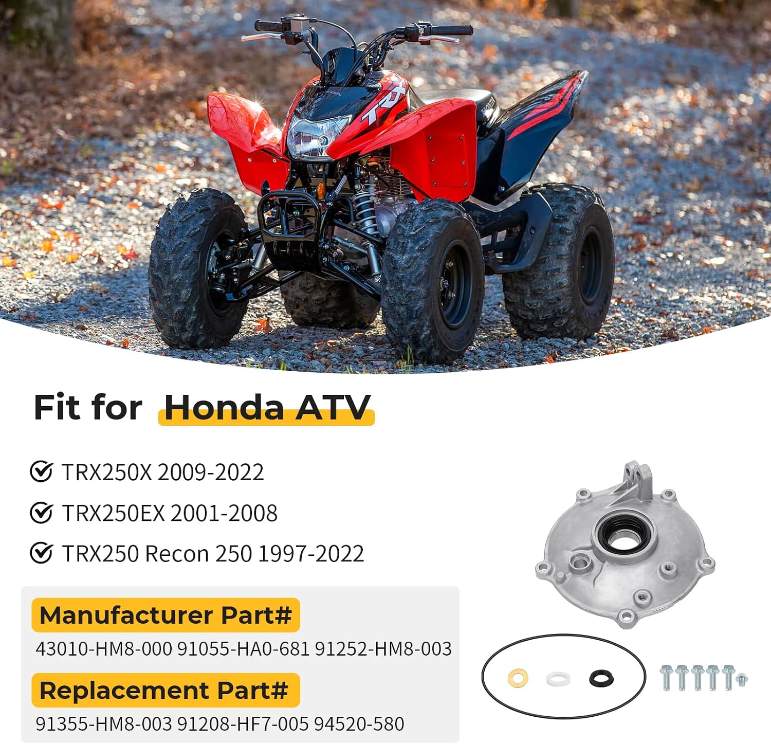 Fit for Honda Recon 250 TRX250EX TRX250X TRX250 1997-2022 Rear Brake Plate Panel Kit 43010-HM8-000 91055-HA0-681 91252-HM8-003