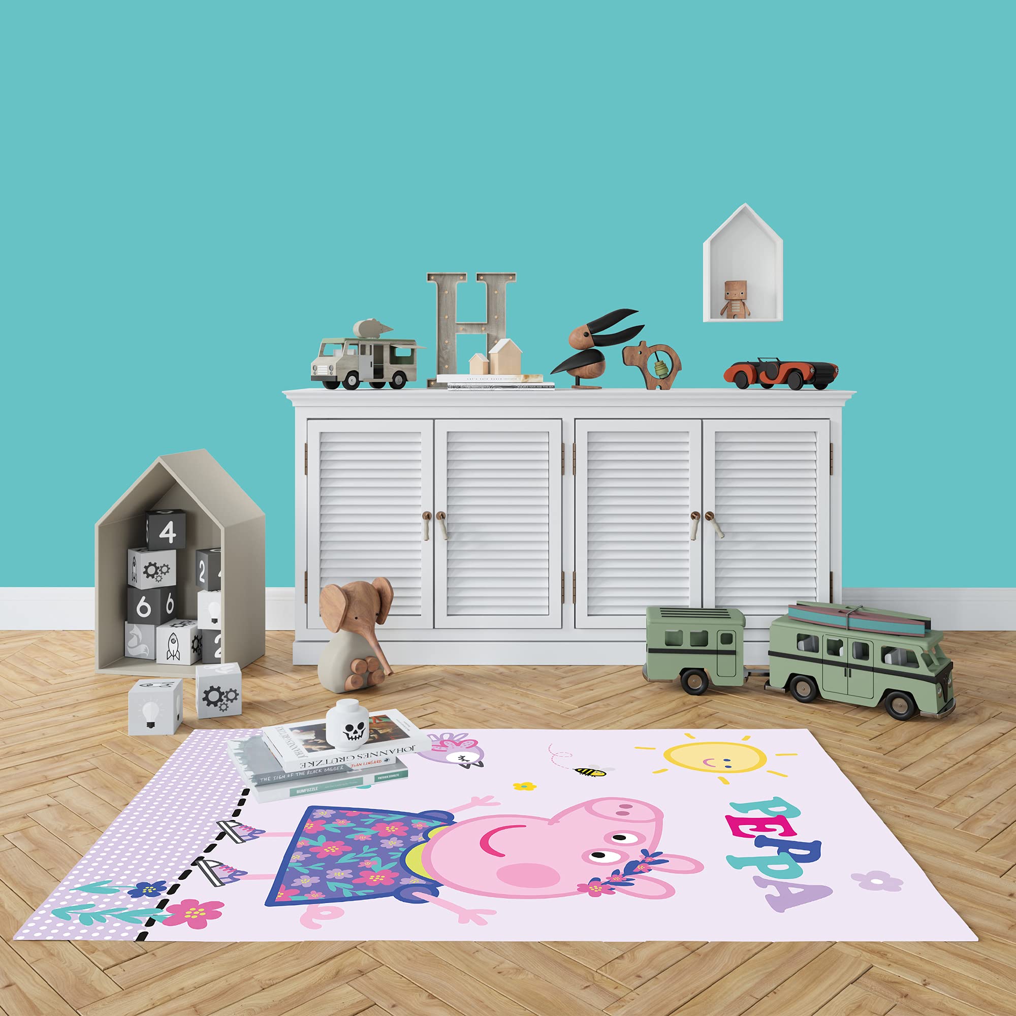 Peppa Wutz Pig Kinder-Zimmer-Teppich Happy Rosa 100 cm x 133 cm rutschhemmend lärmhemmend Kinderteppich Spiel-Teppich Spielunterlage Mädchen-Teppich George Grampy Rabbit Mama Papa Mümmel Suzy Candy