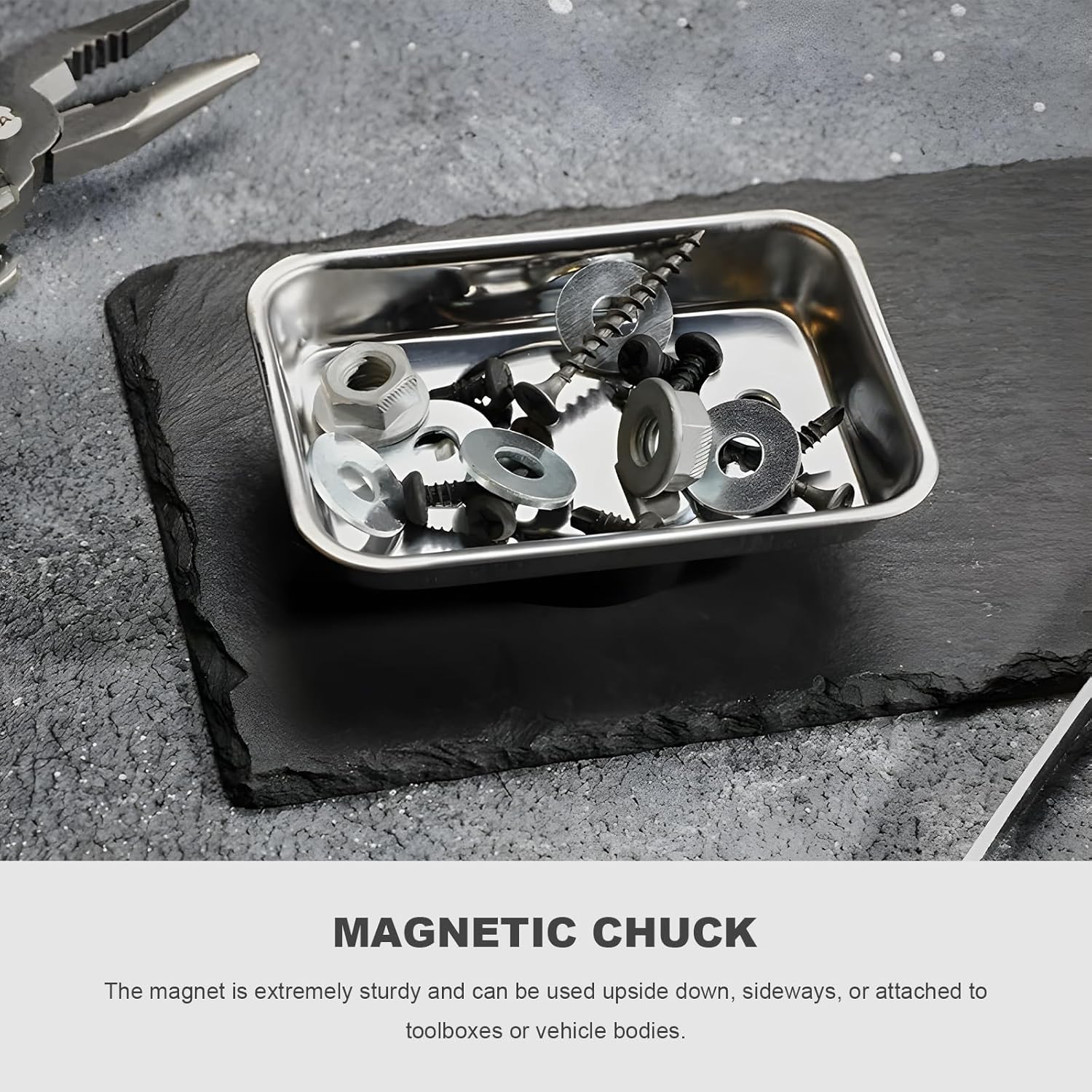 2 PCS Magnetic Tray Holders, Stainless Steel 3.6"x2.5" Rectangle Trays Metal Parts Holder with Strong Magnet, Heavy Duty Thickened Trays for Screws Bolts Nuts Washers Pins