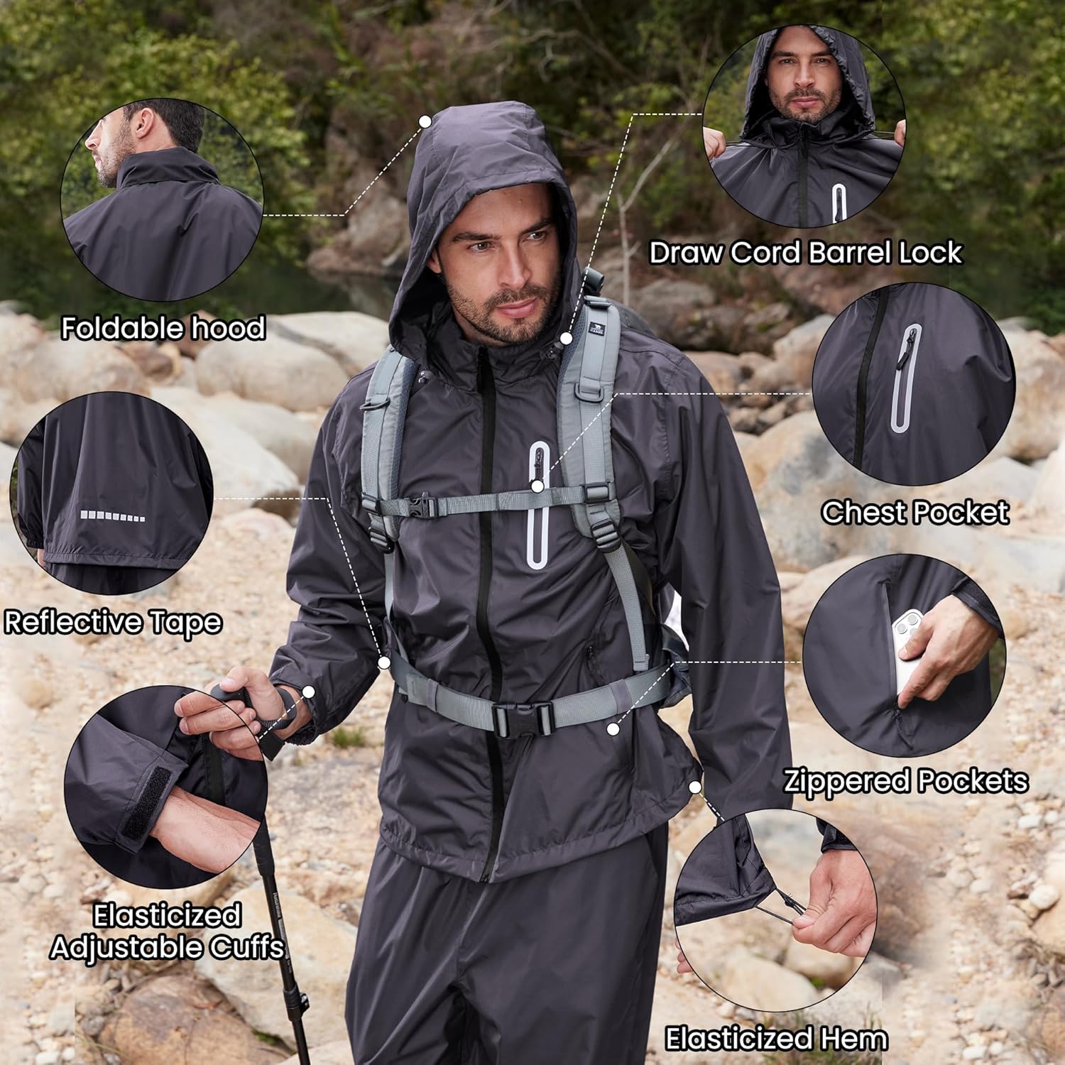 SWISSWELL Men Women Rain Suits Waterproof Lightweight Rain Gear Jacket and Pants for Golf, Hiking, Travel - Image 5