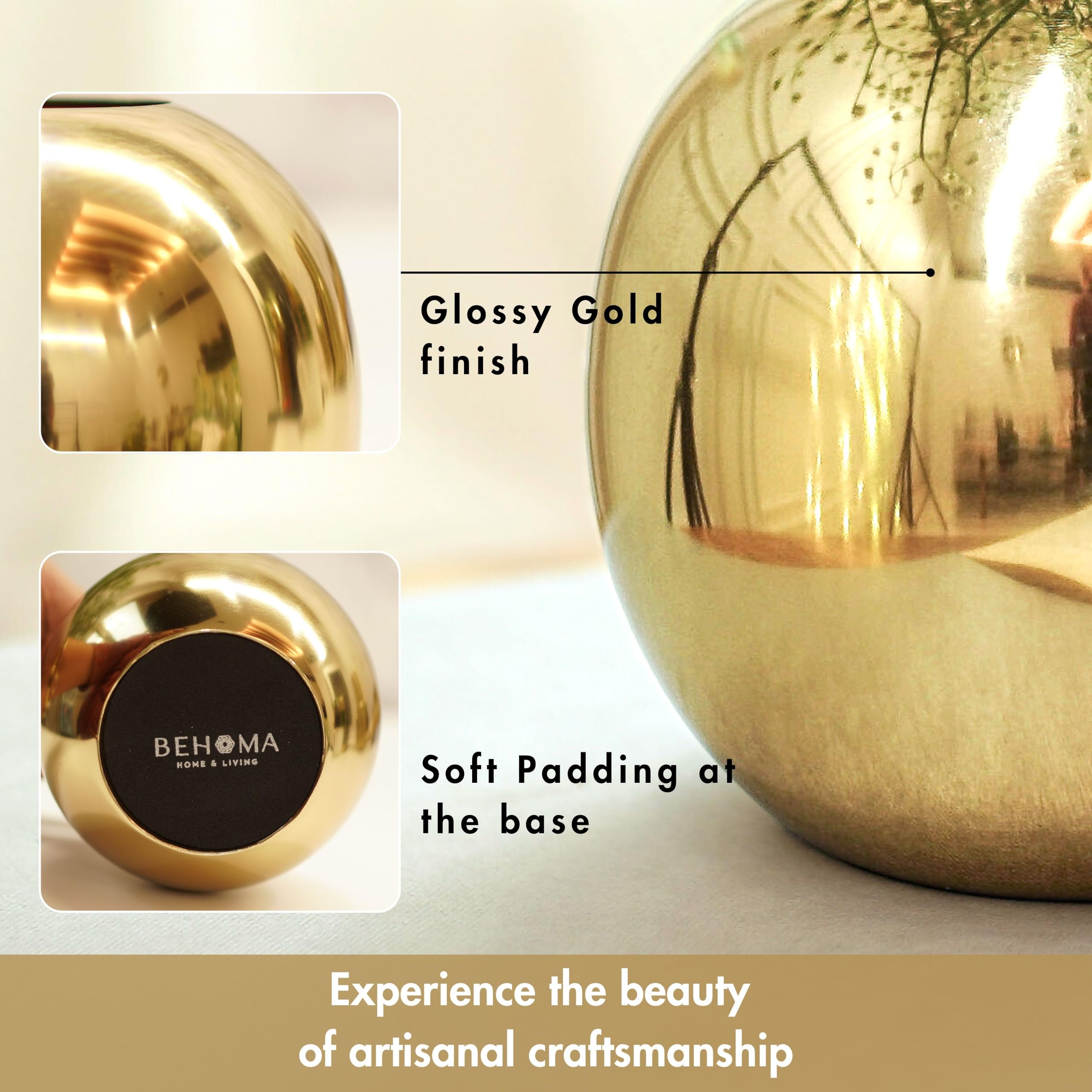 Gold Ball Vases - Set of 2 for Home Decor -4 Gold Ball Vases - Set of 2 for Home Decor -4