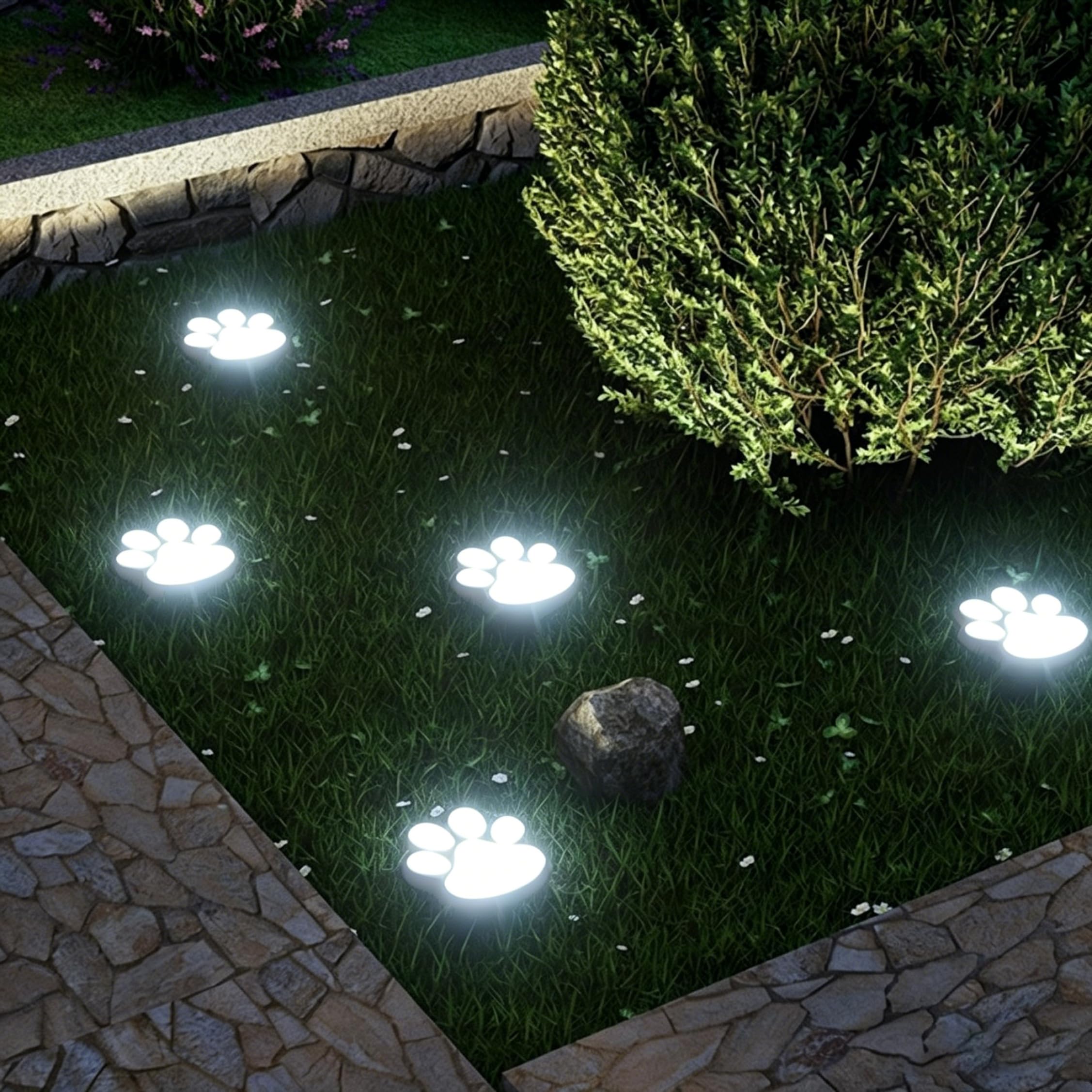 Latemeia 4PCS Paw Print Solar Lights, Cute Solar Walkway Lights Weatherproof Outdoor Light with Auto On/Off for Garden Yard Pathway, Paw Print