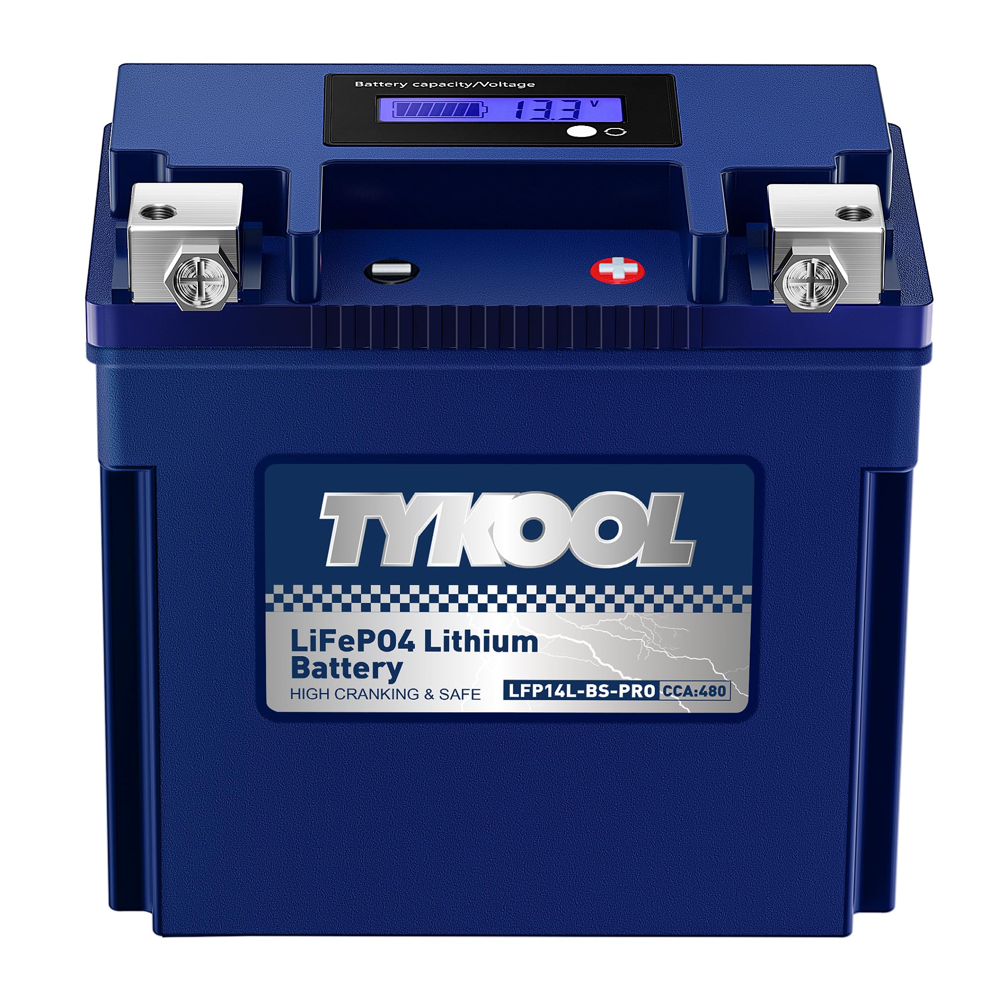 TYKOOL YTX14L-BS [- +] Lithium Battery 480 CCA for Harley Davidson Sportster 883 1200 Iron 48 XL XLH 2004-2023 Street 500 750 2014-2021 XR1200X BRP Seadoo Spark | Digital SOC Display IP67 Waterproof