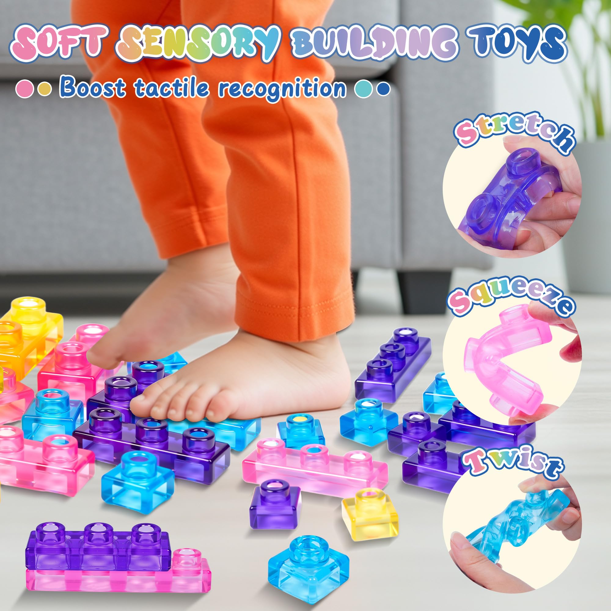 40 PCS Sensory Soft Building Blocks for Toddlers Montessori Squishy Stacking Toy Set for Kids Squeezable & Stretchable Early Learning Construction Playset - Image 3