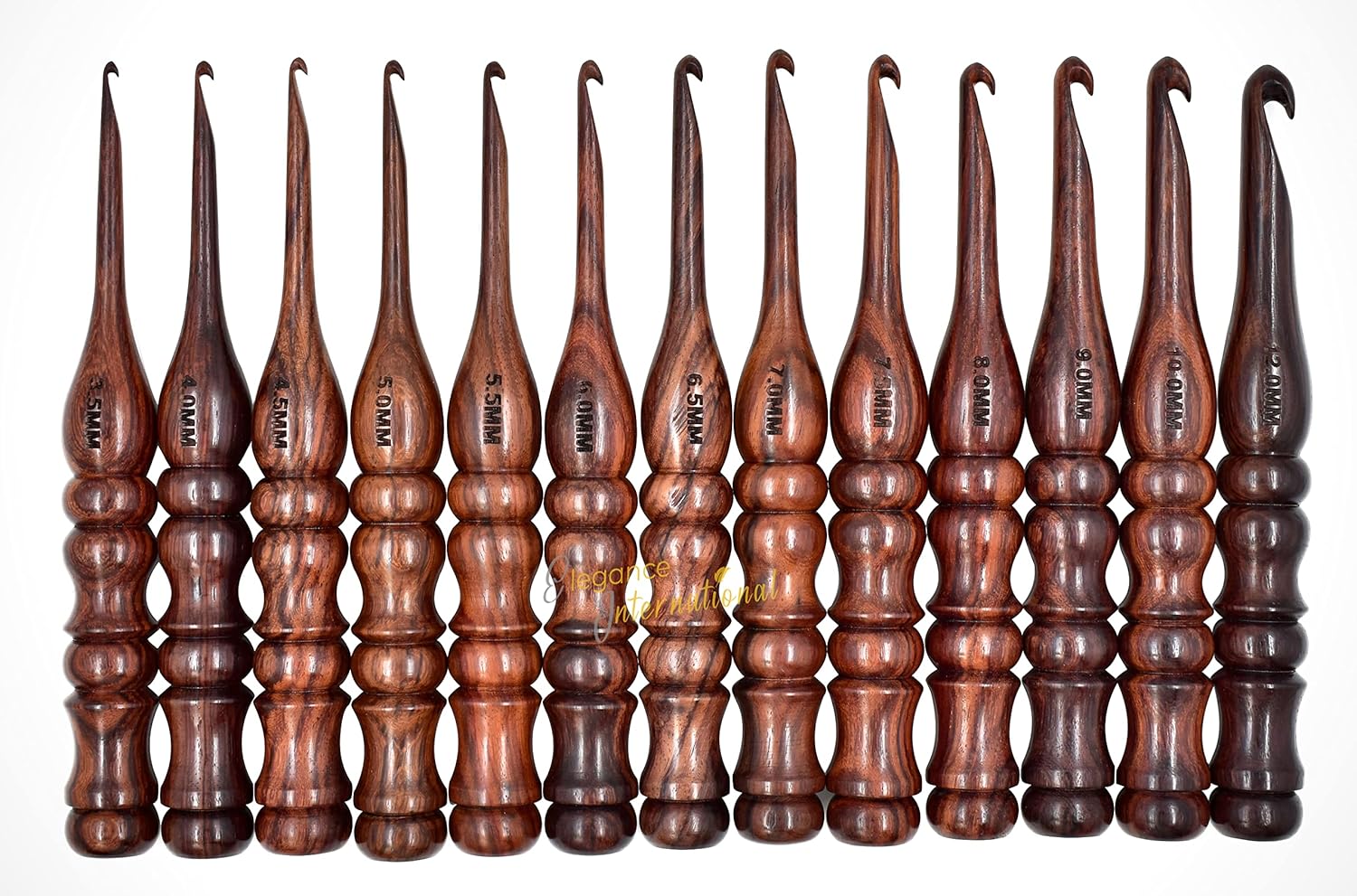 Rosewood Crochet Hooks Set - 13pcs (3.5mm-12mm) - Ergonomic Soft Grip - Arthritic Hands - Gifts for Her