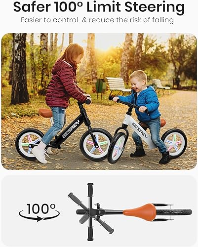 Miniatura 5 de besrey Bicicleta de equilibrio para niños de 2 años, marco totalmente metálico, ruedas de iluminación activadas por movimiento de 12 pulgadas, todo