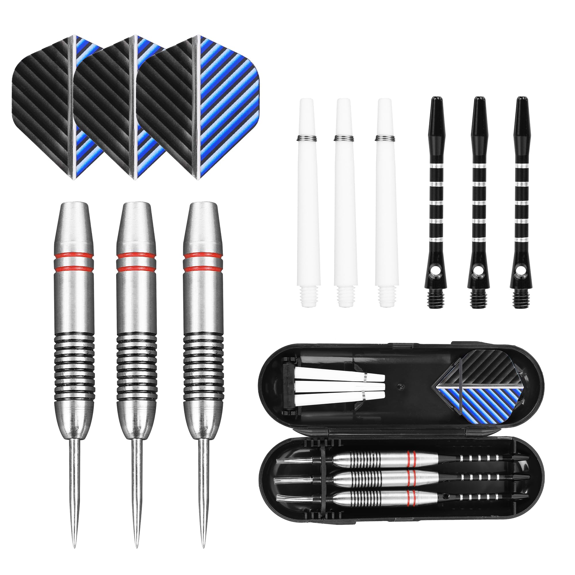 FUZVOL Professional Darts Set Steel Tip-Aluminum Stems Darts Flights with 24 Grams-3 Packs Blue And Grey With Case โ image 1