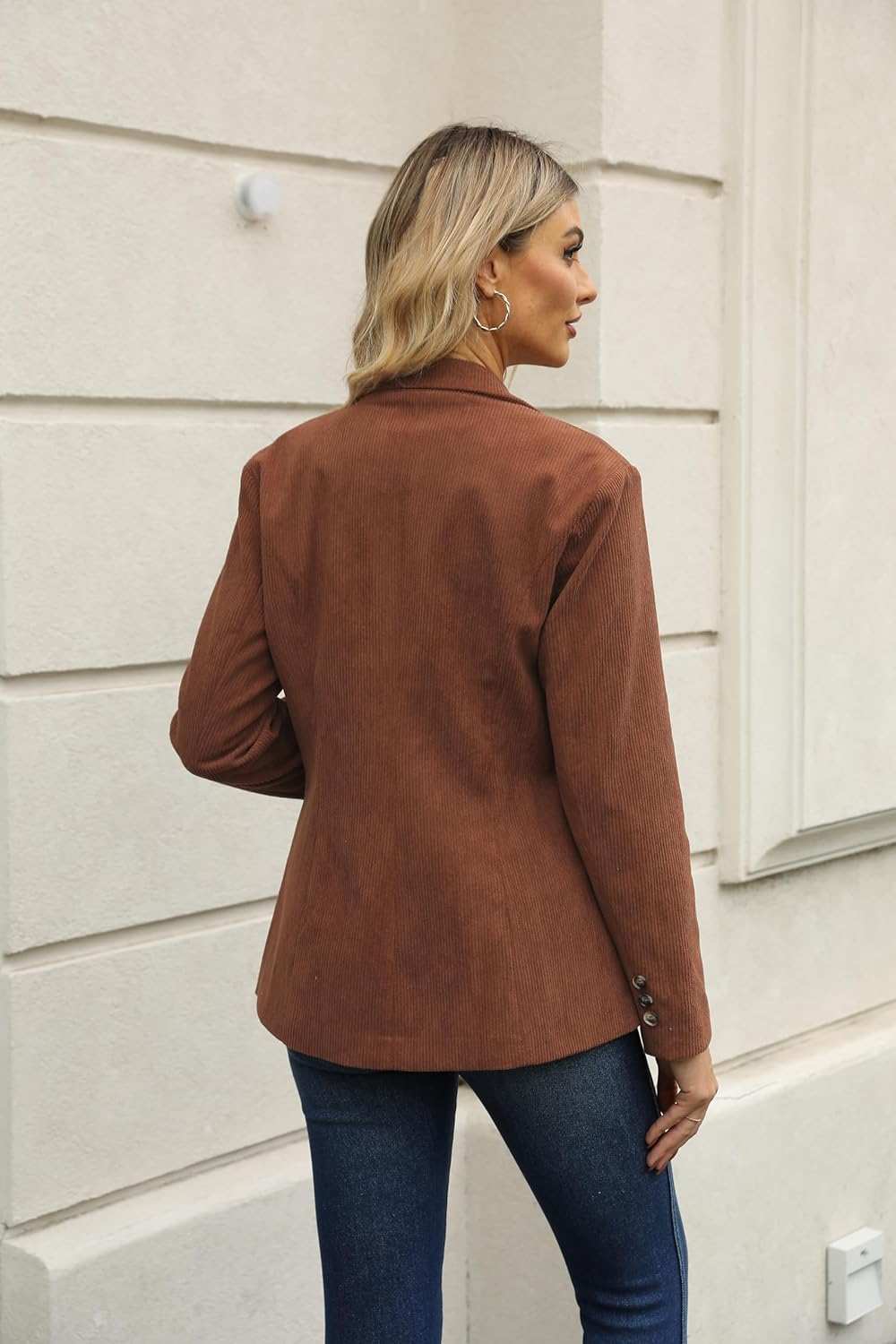 Ladyful Women's Slim Fit Corduroy Blazer Jacket Button Down Long Sleeve Work Office Coat Outerwear - Image 3